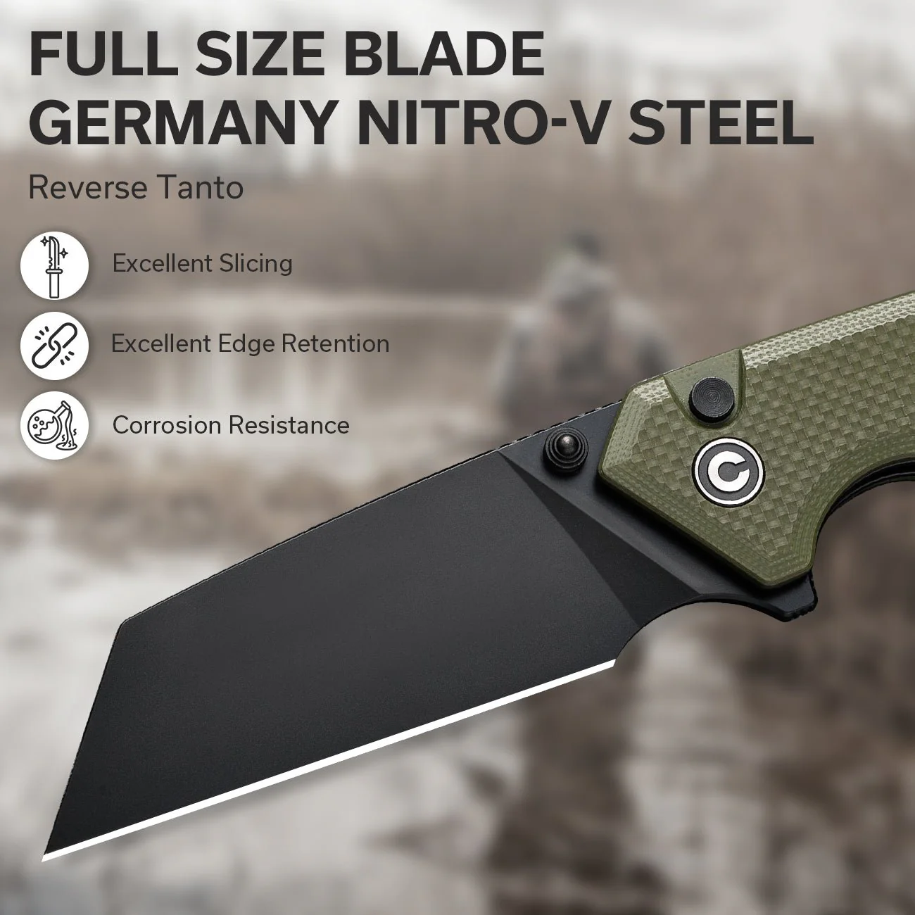 CIVIVI Amirite Flipper & Thumb Stud & Button Lock Knife G10 Handle (3.48" Nitro-V Blade) C23028-3 - Image 3