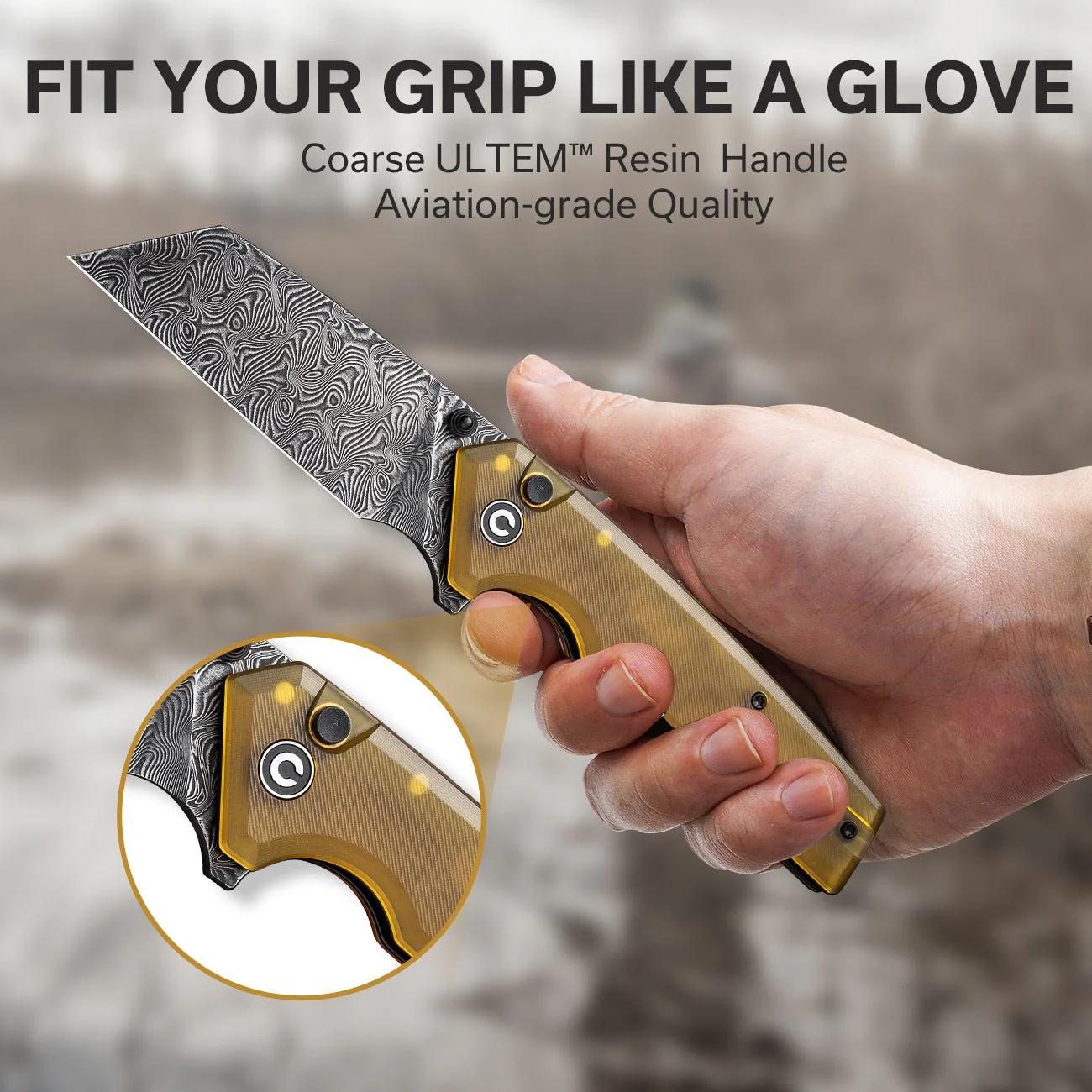 CIVIVI Amirite Flipper & Thumb Stud & Button Lock Knife Ultem Handle (3.48" Damascus Blade) C23028-DS1 - Image 4