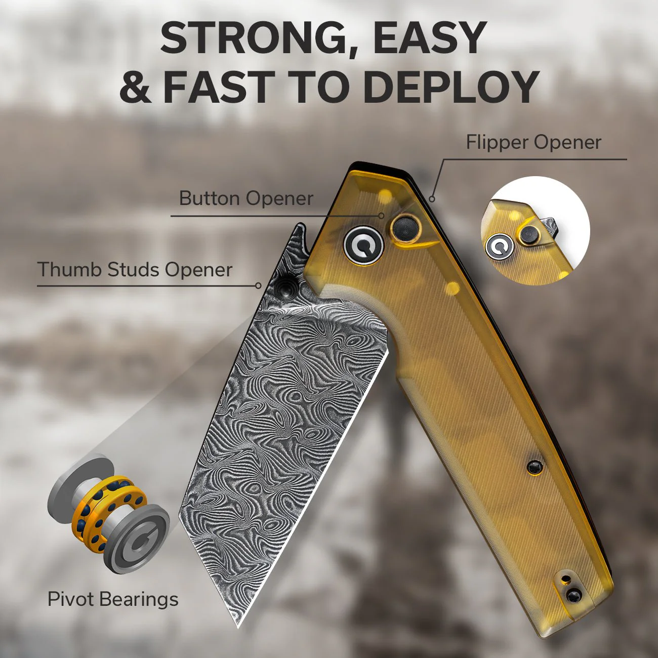 CIVIVI Amirite Flipper & Thumb Stud & Button Lock Knife Ultem Handle (3.48" Damascus Blade) C23028-DS1 - Image 6