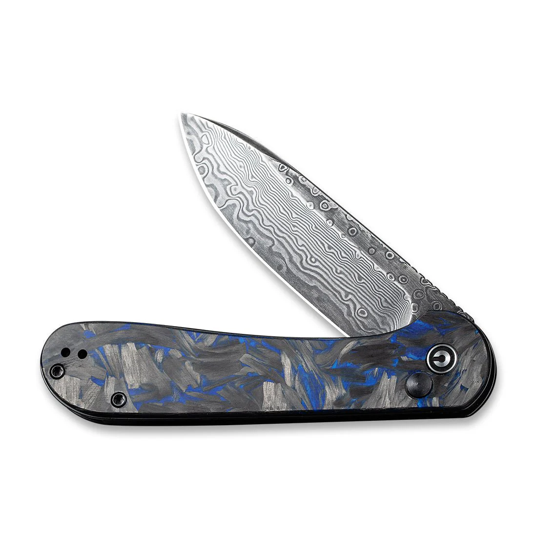 CIVIVI Button Lock Elementum Pocket Knife Carbon Fiber Handle (3.47" Damascus Blade) C2103DS-1 - Image 4