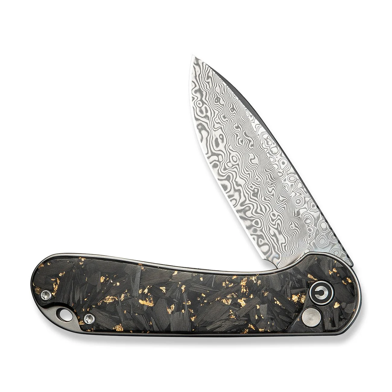 CIVIVI Button Lock Elementum II Flipper Knife Carbon Fiber & Resin Handle (2.96" Damascus Blade) C18062P-10 - Image 10