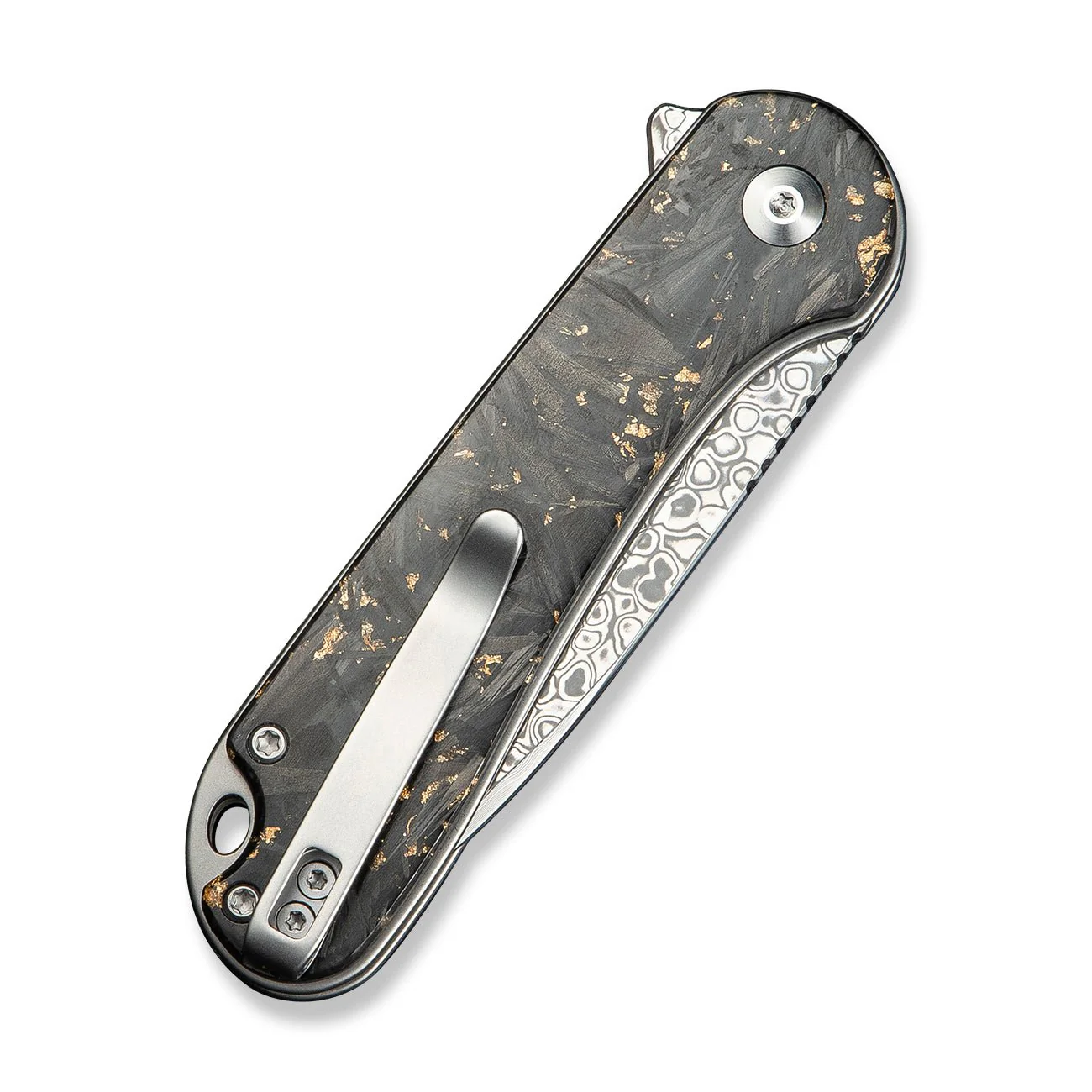 CIVIVI Button Lock Elementum II Flipper Knife Carbon Fiber & Resin Handle (2.96" Damascus Blade) C18062P-10 - Image 12