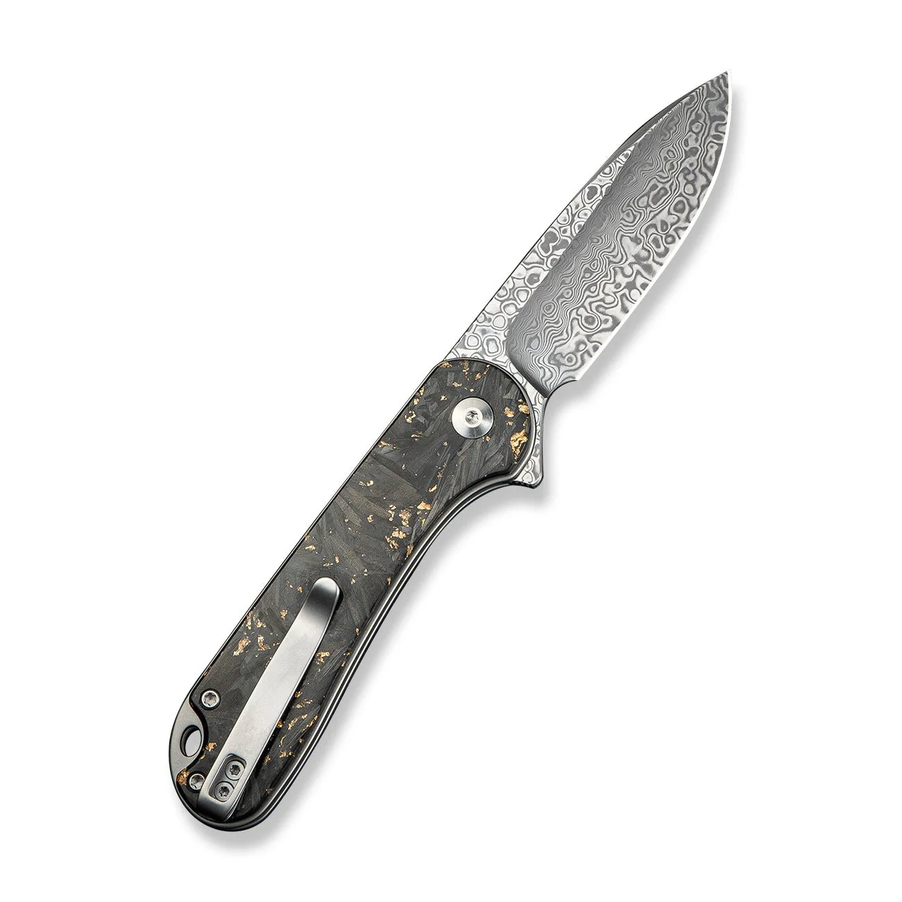 CIVIVI Button Lock Elementum II Flipper Knife Carbon Fiber & Resin Handle (2.96" Damascus Blade) C18062P-10 - Image 7