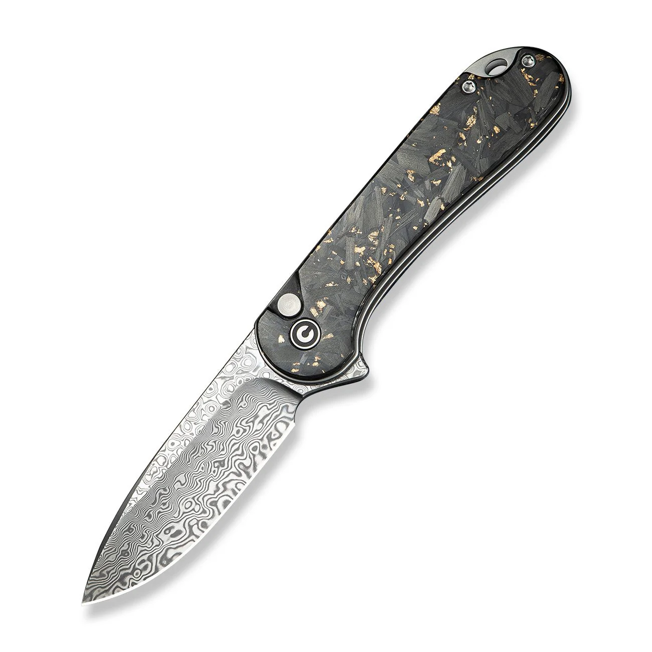 CIVIVI Button Lock Elementum II Flipper Knife Carbon Fiber & Resin Handle (2.96" Damascus Blade) C18062P-10 - Image 8
