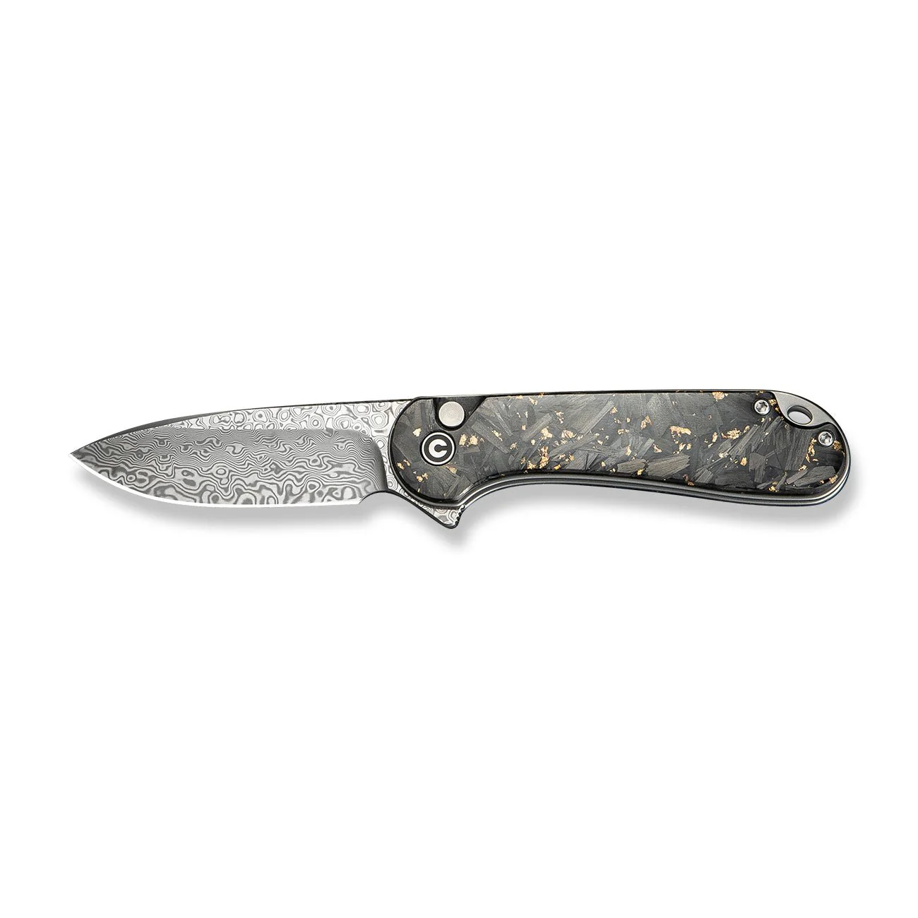 CIVIVI Button Lock Elementum II Flipper Knife Carbon Fiber & Resin Handle (2.96" Damascus Blade) C18062P-10 - Image 9