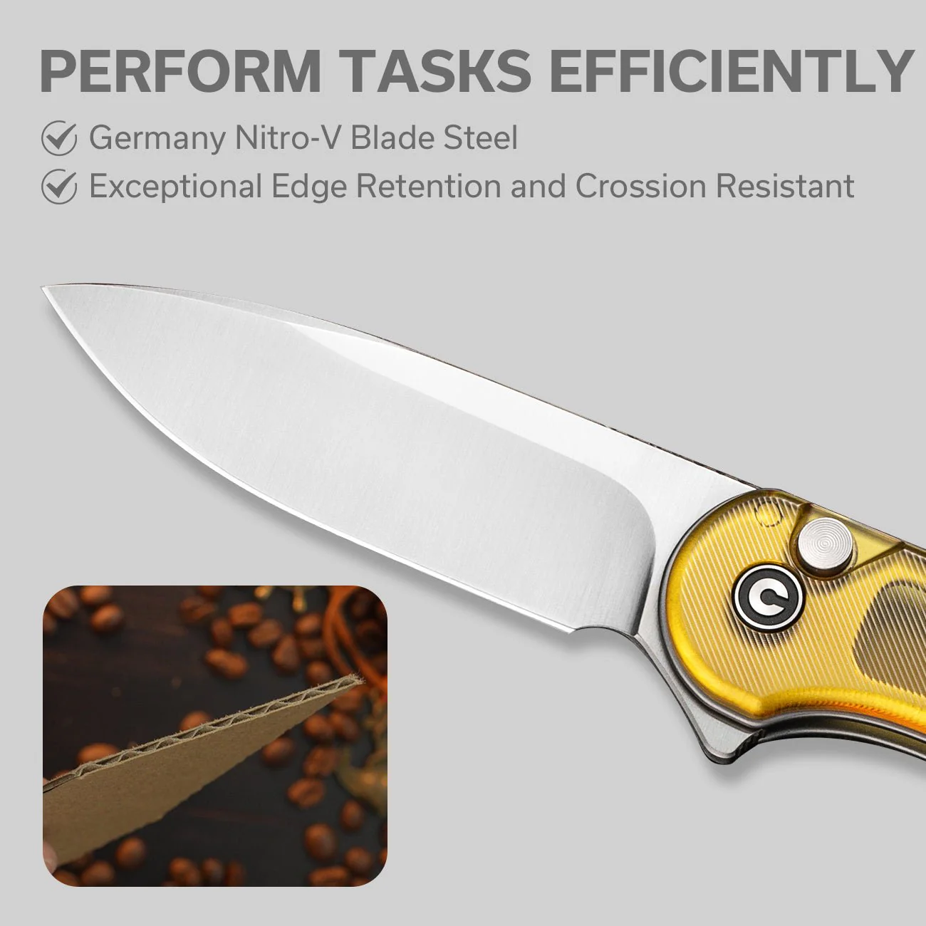 CIVIVI Button Lock Elementum II Flipper Knife Ultem Handle (2.96" Nitro-V Blade) C18062P-7 - Image 3