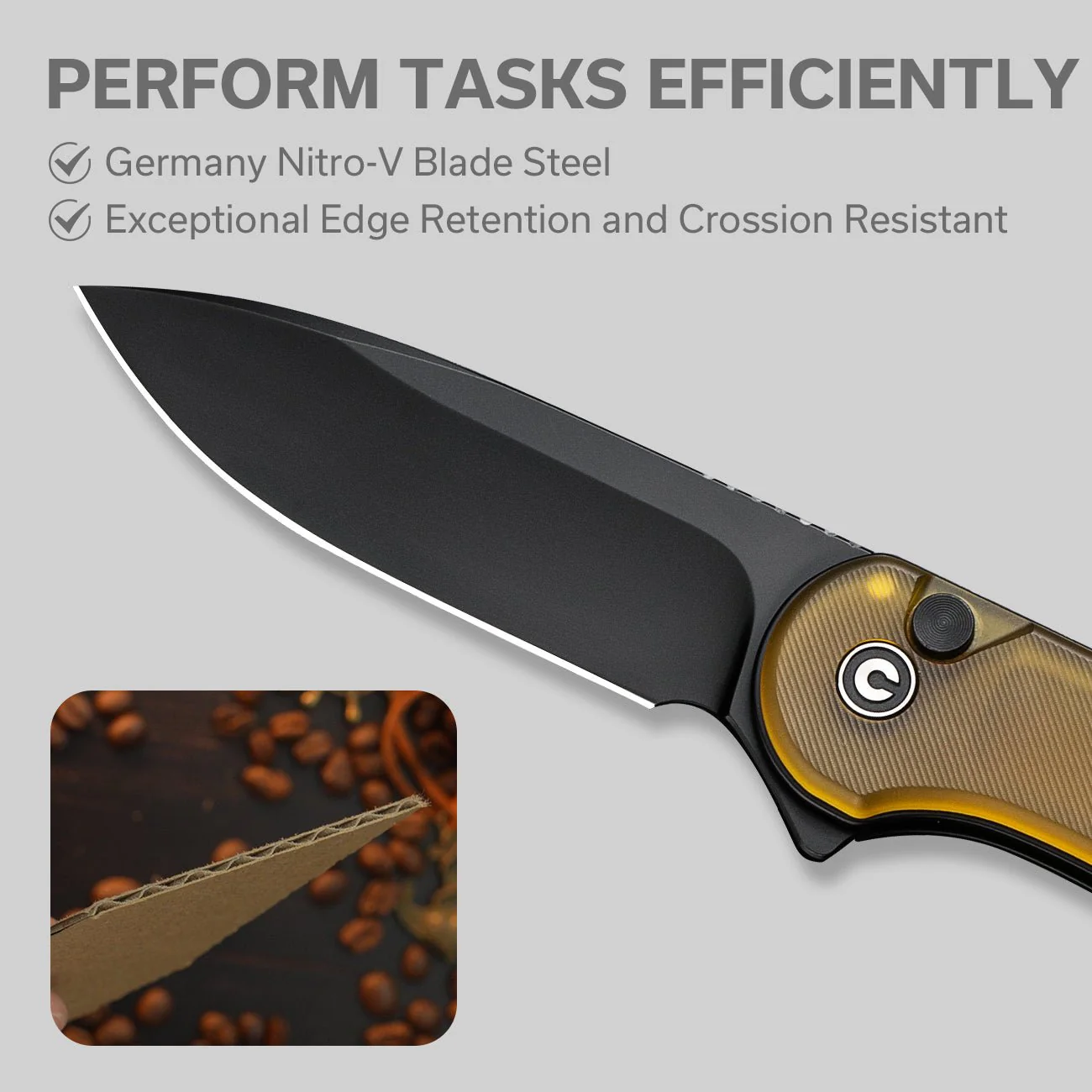 CIVIVI Button Lock Elementum II Flipper Knife Ultem Handle (2.96" Nitro-V Blade) C18062P-8 - Image 3