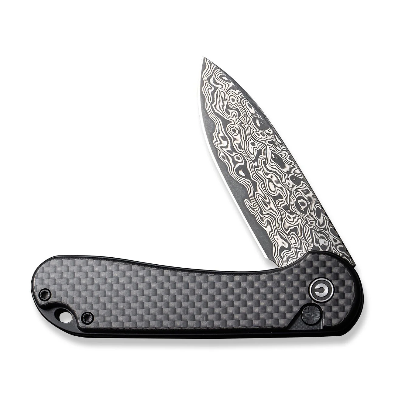 CIVIVI Button Lock Elementum II Flipper Knife Carbon Fiber & G10 Handle (2.96" Damascus Blade) C18062PB-DS1 - Image 11
