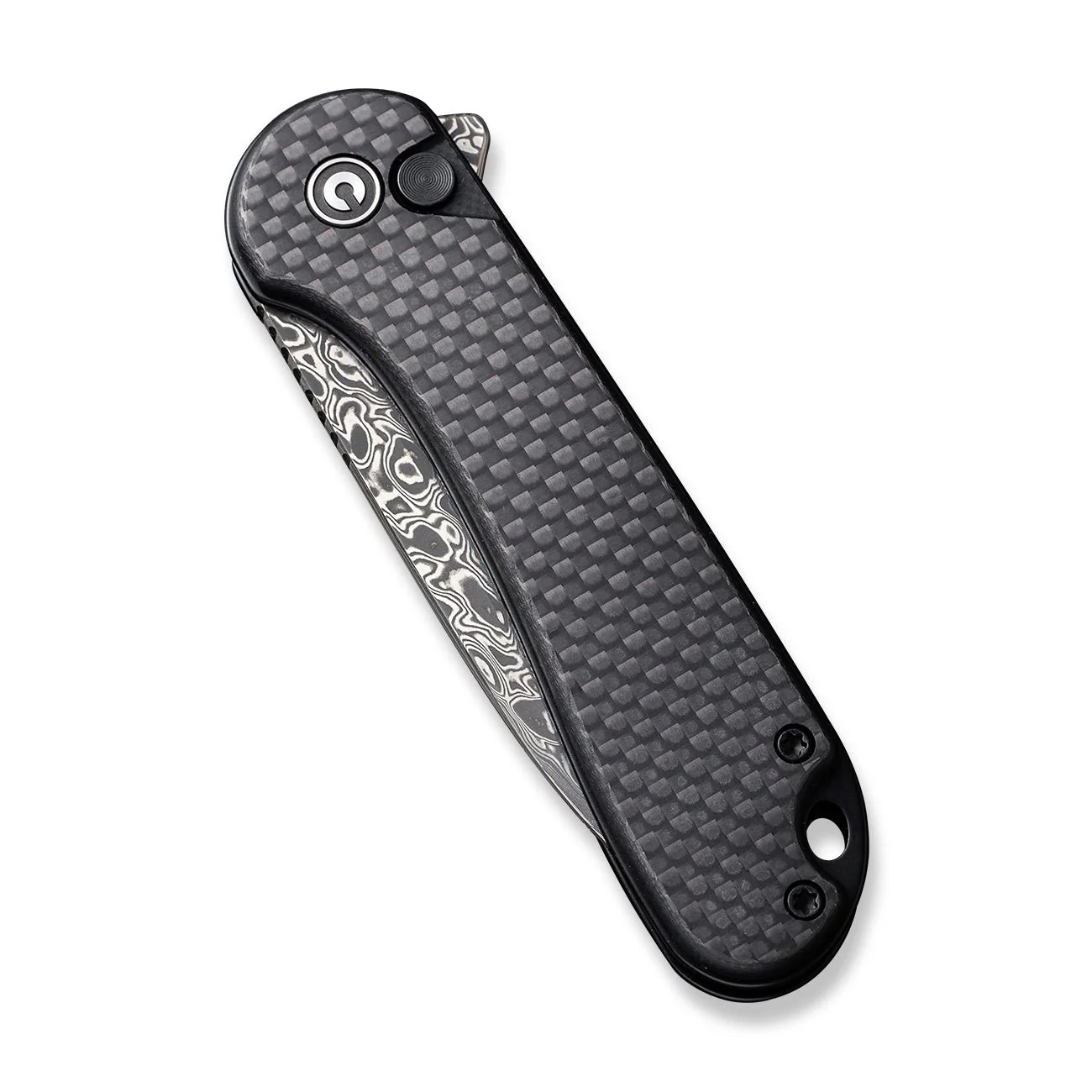 CIVIVI Button Lock Elementum II Flipper Knife Carbon Fiber & G10 Handle (2.96" Damascus Blade) C18062PB-DS1 - Image 12