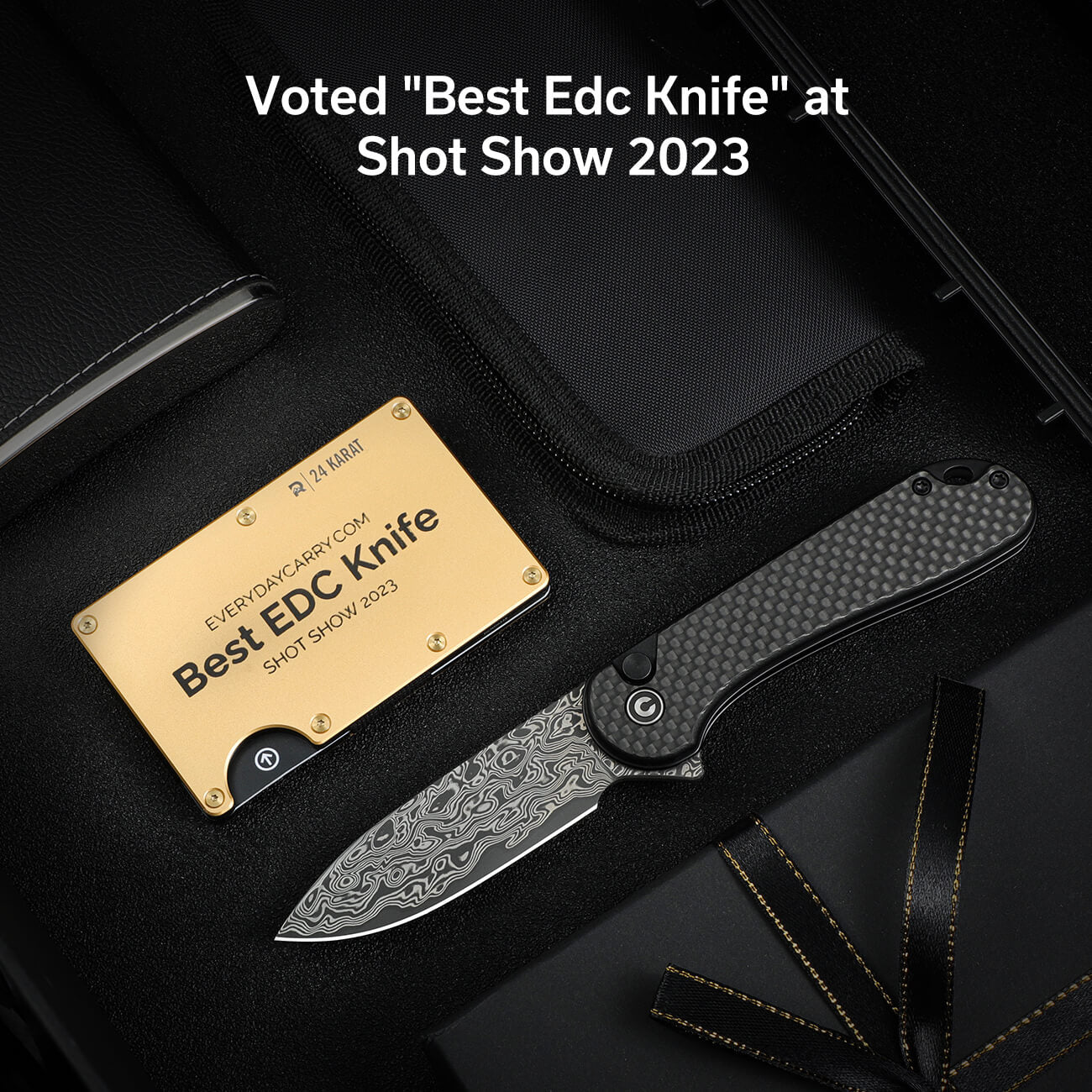 CIVIVI Button Lock Elementum II Flipper Knife Carbon Fiber & G10 Handle (2.96" Damascus Blade) C18062PB-DS1 - Image 5