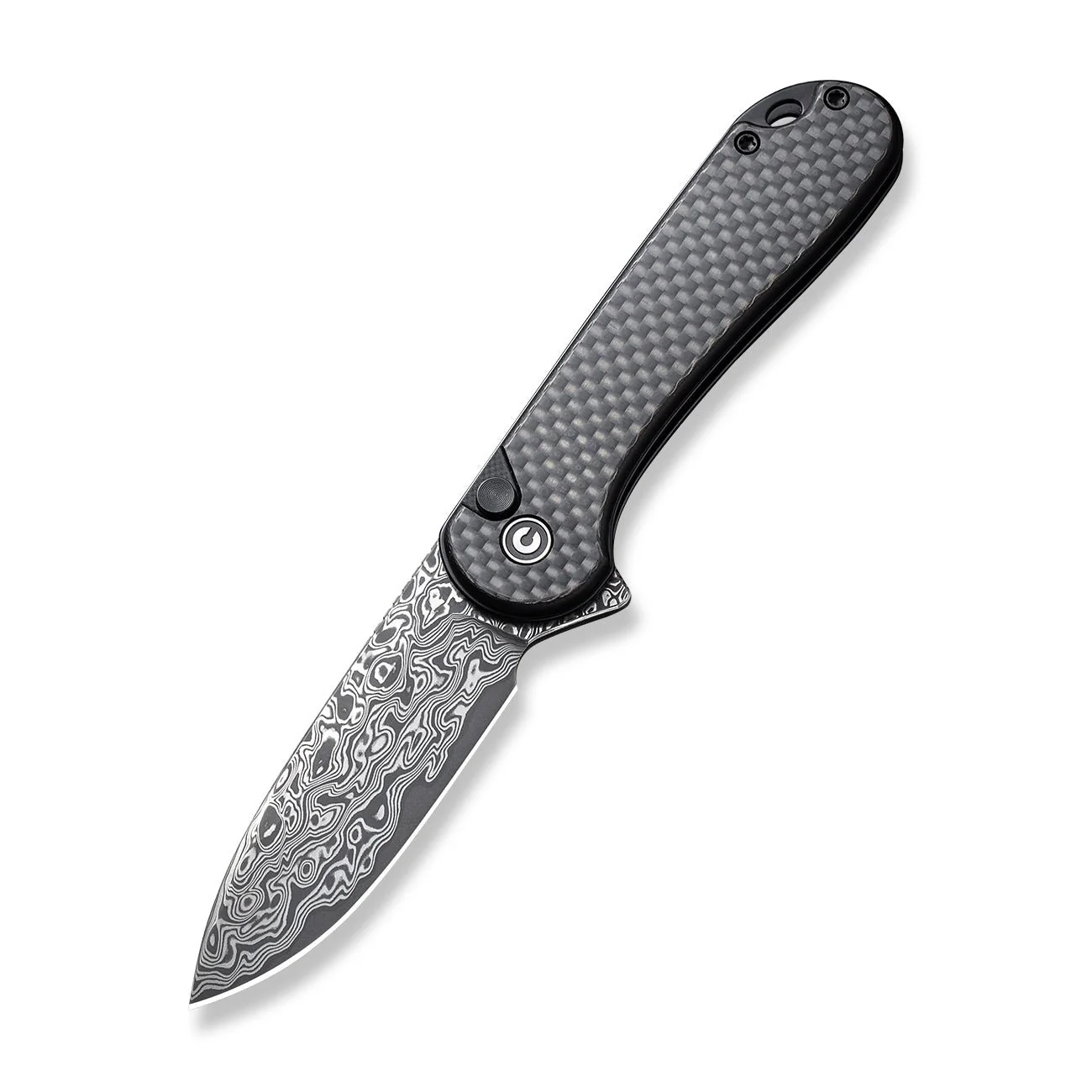 CIVIVI Button Lock Elementum II Flipper Knife Carbon Fiber & G10 Handle (2.96" Damascus Blade) C18062PB-DS1 - Image 9