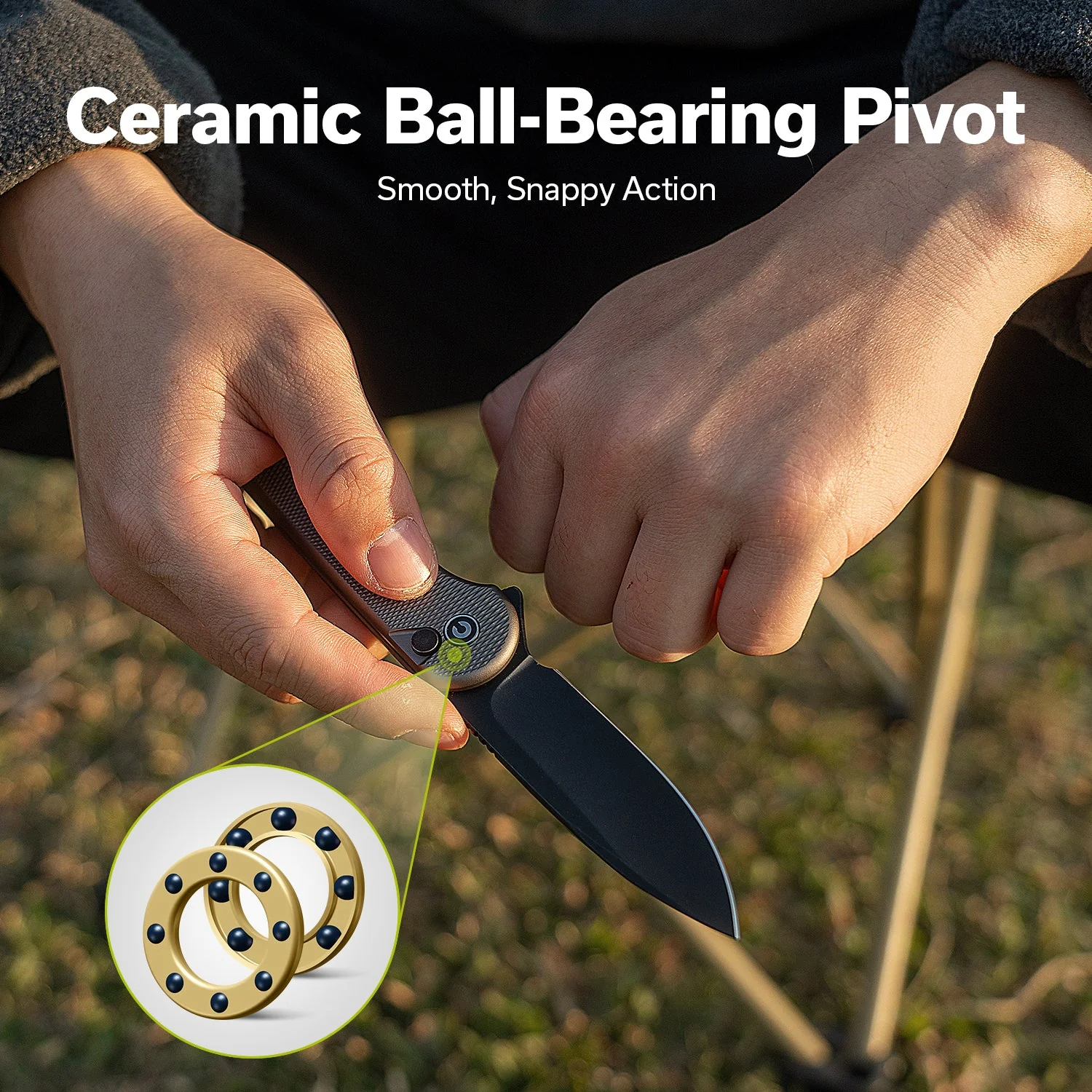 CIVIVI Button Lock Elementum II Flipper Knife Aluminum Handle (2.96" Nitro-V Blade) C18062PD-1 - Image 4