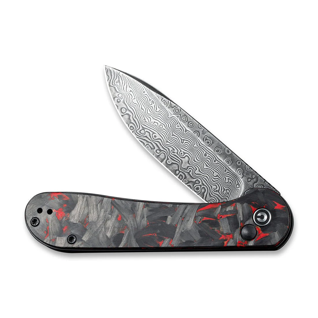 CIVIVI Button Lock Elementum Pocket Knife Carbon Fiber Handle (3.47" Damascus Blade) C2103DS-2 - Image 4