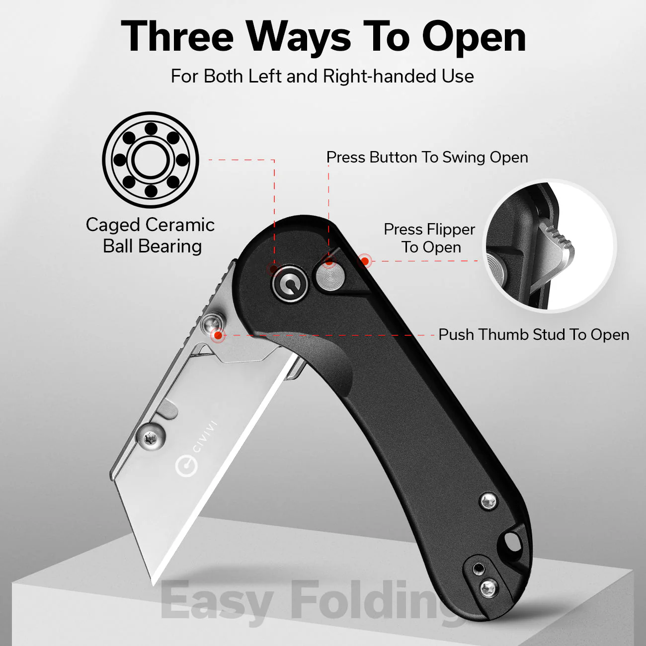 CIVIVI Elementum Utility Thumb Stud & Button Lock Knife Aluminum Handle (2.26" S/S Blade Holder & 6Cr13 Blade) C23039B-1 - Image 5