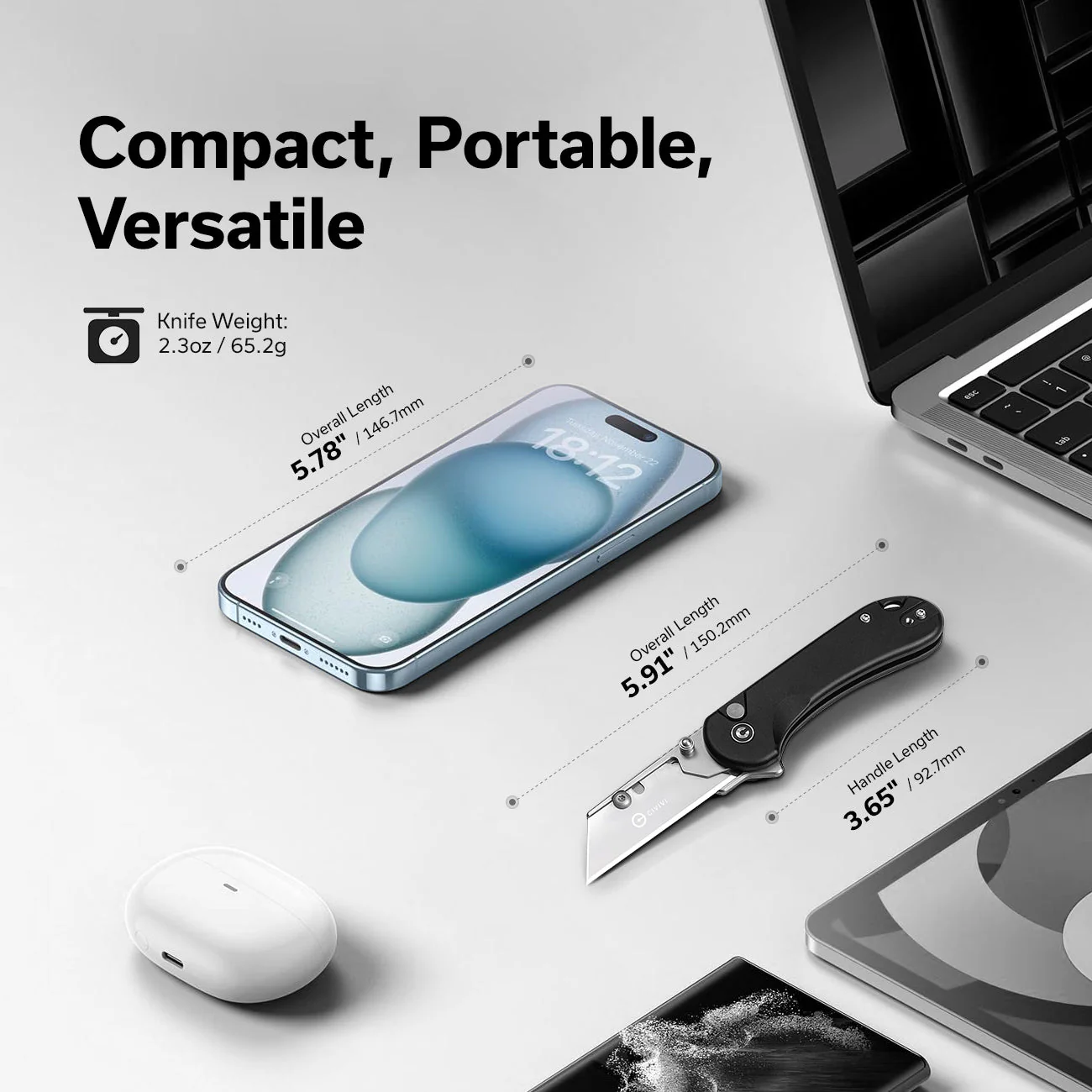 CIVIVI Elementum Utility Thumb Stud & Button Lock Knife Aluminum Handle (2.26" S/S Blade Holder & 6Cr13 Blade) C23039B-1 - Image 6