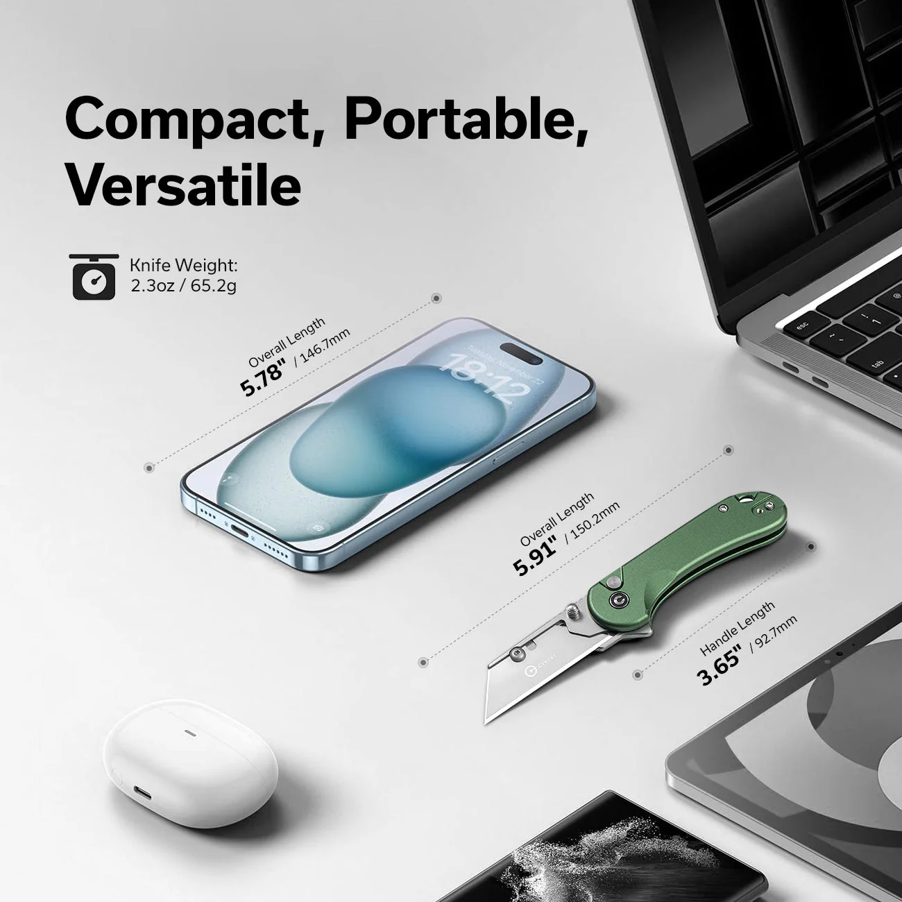 CIVIVI Elementum Utility Thumb Stud & Button Lock Knife Aluminum Handle (2.26" S/S Blade Holder & 6Cr13 Blade) C23039B-3 - Image 6