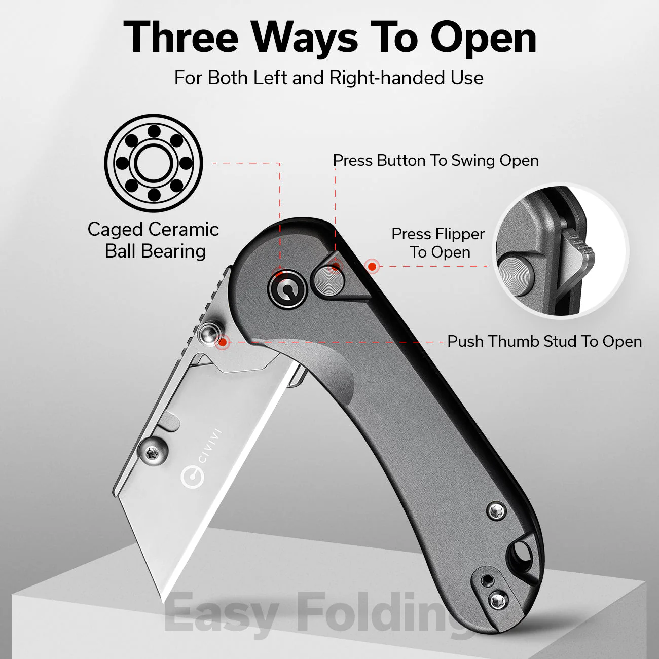 CIVIVI Elementum Utility Thumb Stud & Button Lock Knife Aluminum Handle (2.26" S/S Blade Holder & 6Cr13 Blade) C23039B-4 - Image 5