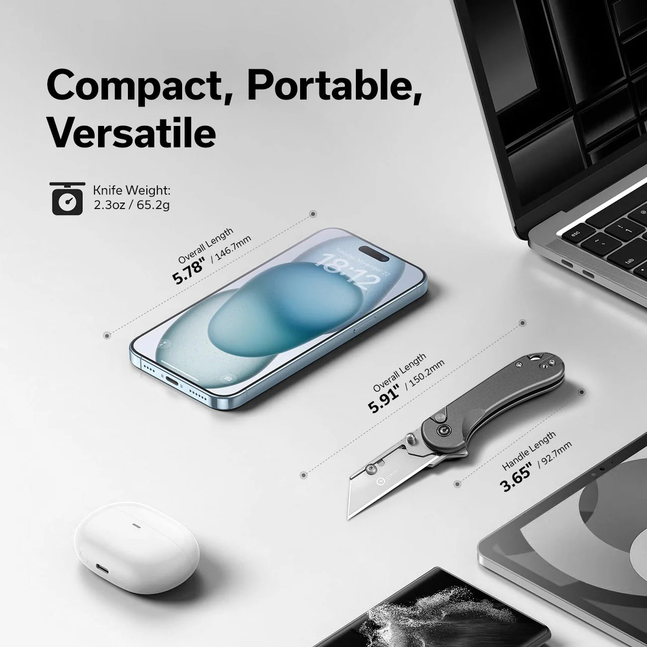 CIVIVI Elementum Utility Thumb Stud & Button Lock Knife Aluminum Handle (2.26" S/S Blade Holder & 6Cr13 Blade) C23039B-4 - Image 6