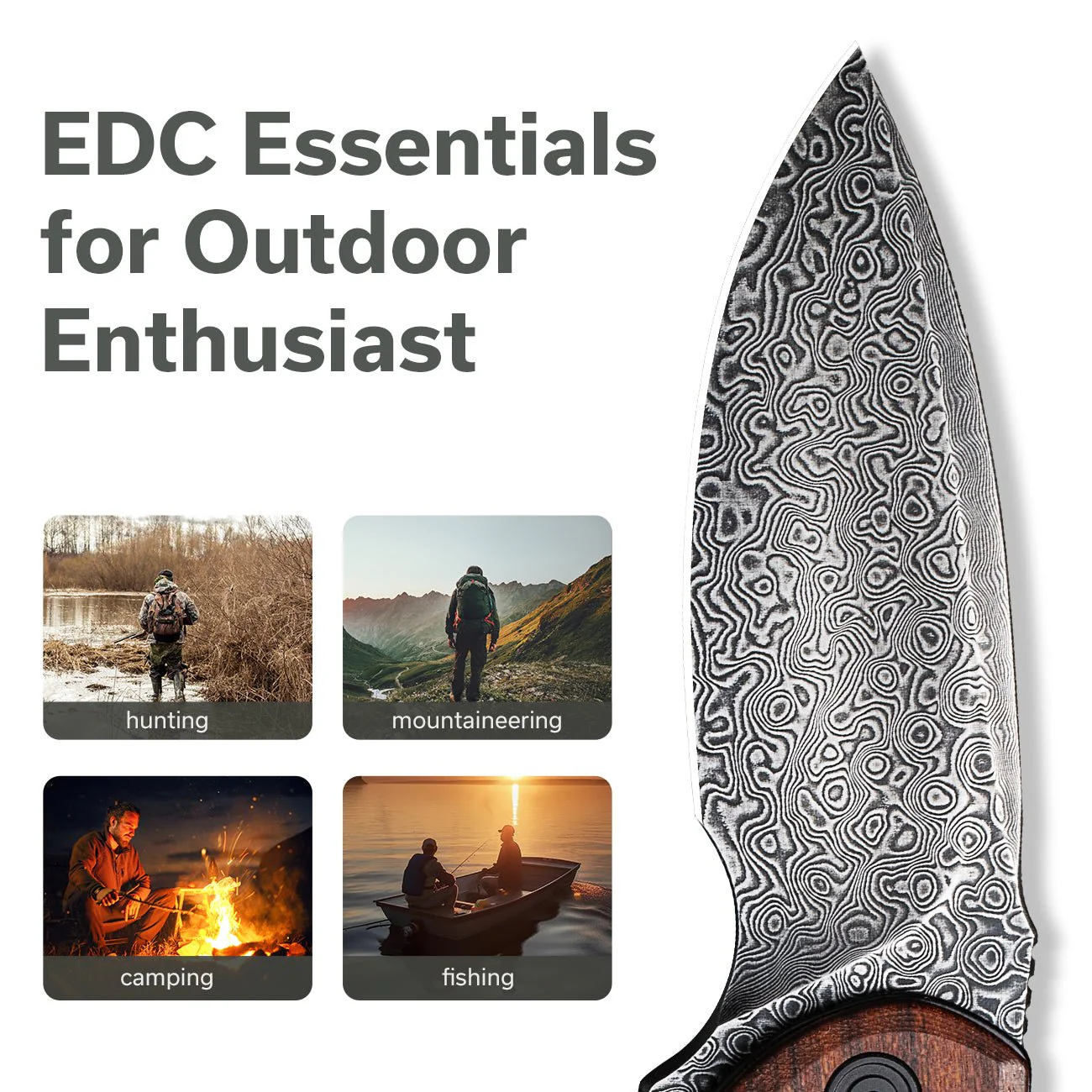 CIVIVI Mini Praxis Flipper Knife Wood Handle (2.98" Damascus Blade) C18026C-DS1 - Image 3