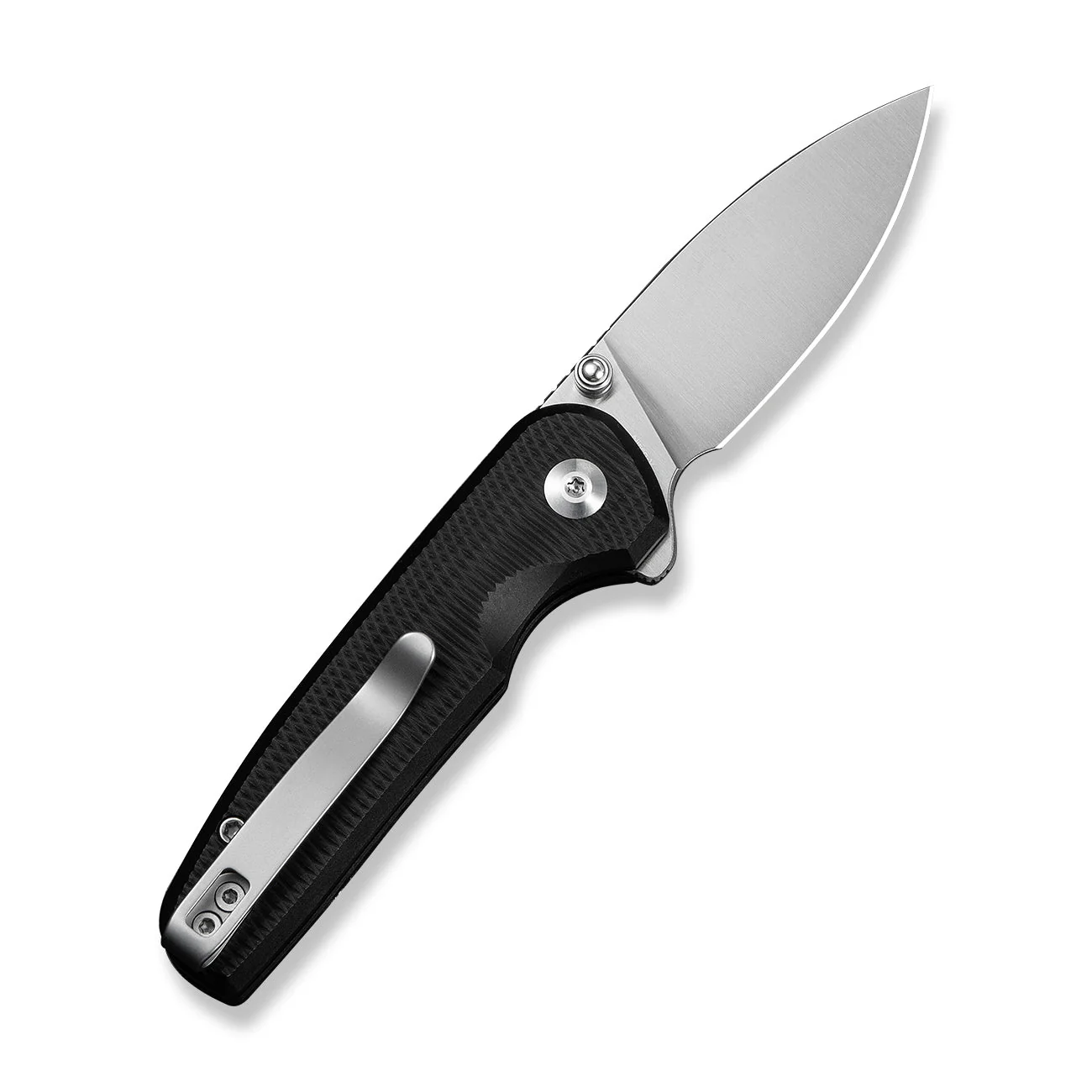 CIVIVI Mini Shakan Flipper & Thumb Stud & Button Lock Knife Ripple Patterned Black Aluminum Handle (2.48" Satin Finished Nitro-V Blade) C20052F-1 - Image 8