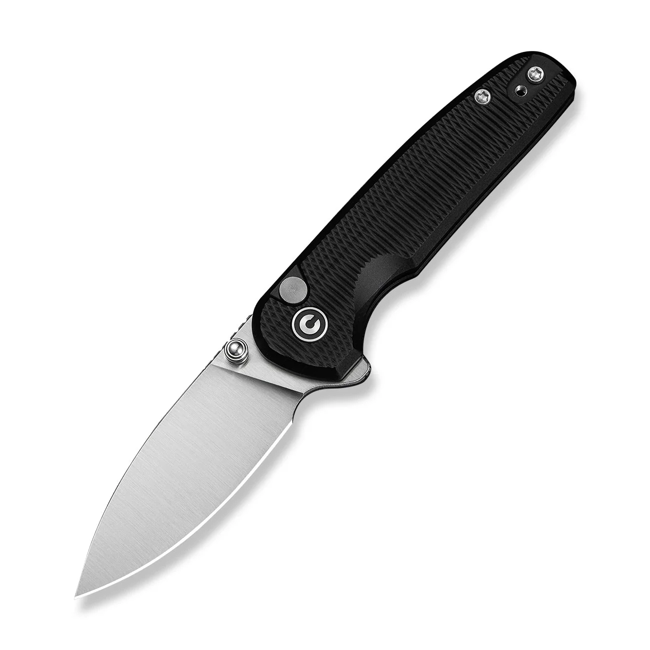 CIVIVI Mini Shakan Flipper & Thumb Stud & Button Lock Knife Ripple Patterned Black Aluminum Handle (2.48" Satin Finished Nitro-V Blade) C20052F-1 - Image 9