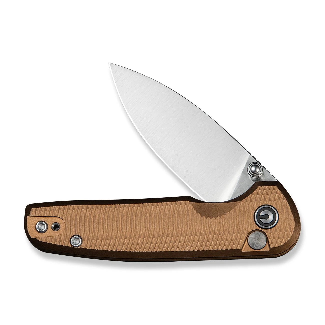 CIVIVI Mini Shakan Flipper & Thumb Stud & Button Lock Knife Ripple Patterned Coyote Brown Aluminum Handle (2.48" Satin Finished Nitro-V Blade) C20052F-3 - Image 11