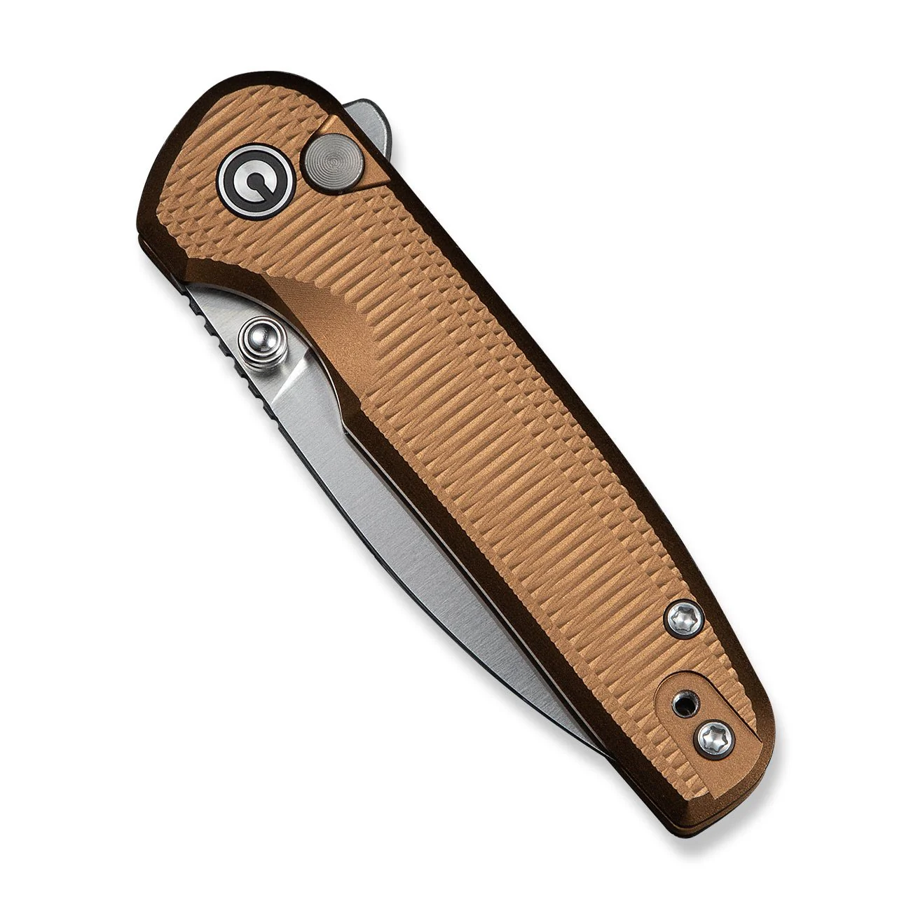 CIVIVI Mini Shakan Flipper & Thumb Stud & Button Lock Knife Ripple Patterned Coyote Brown Aluminum Handle (2.48" Satin Finished Nitro-V Blade) C20052F-3 - Image 12