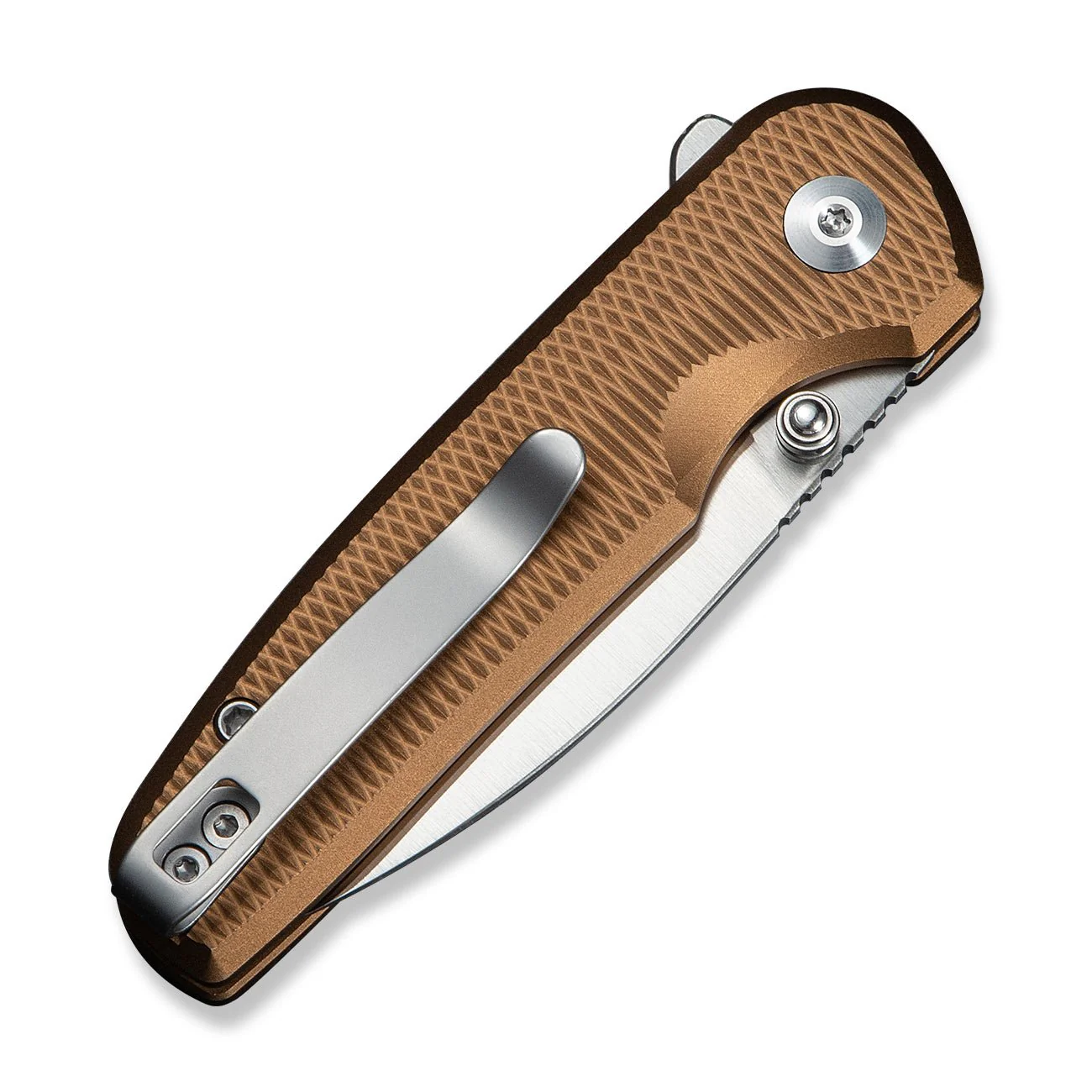 CIVIVI Mini Shakan Flipper & Thumb Stud & Button Lock Knife Ripple Patterned Coyote Brown Aluminum Handle (2.48" Satin Finished Nitro-V Blade) C20052F-3 - Image 13