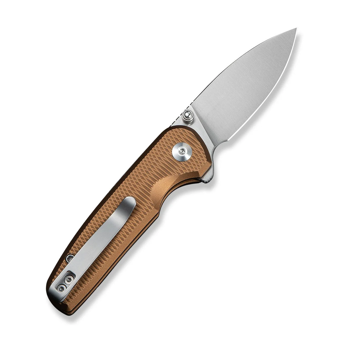 CIVIVI Mini Shakan Flipper & Thumb Stud & Button Lock Knife Ripple Patterned Coyote Brown Aluminum Handle (2.48" Satin Finished Nitro-V Blade) C20052F-3 - Image 8