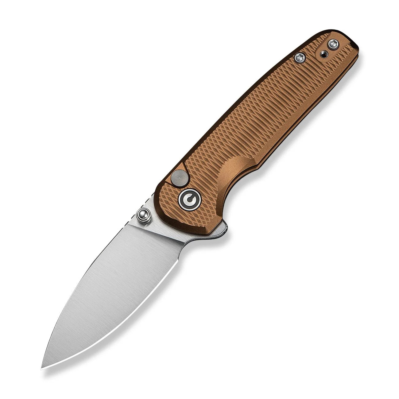 CIVIVI Mini Shakan Flipper & Thumb Stud & Button Lock Knife Ripple Patterned Coyote Brown Aluminum Handle (2.48" Satin Finished Nitro-V Blade) C20052F-3 - Image 9