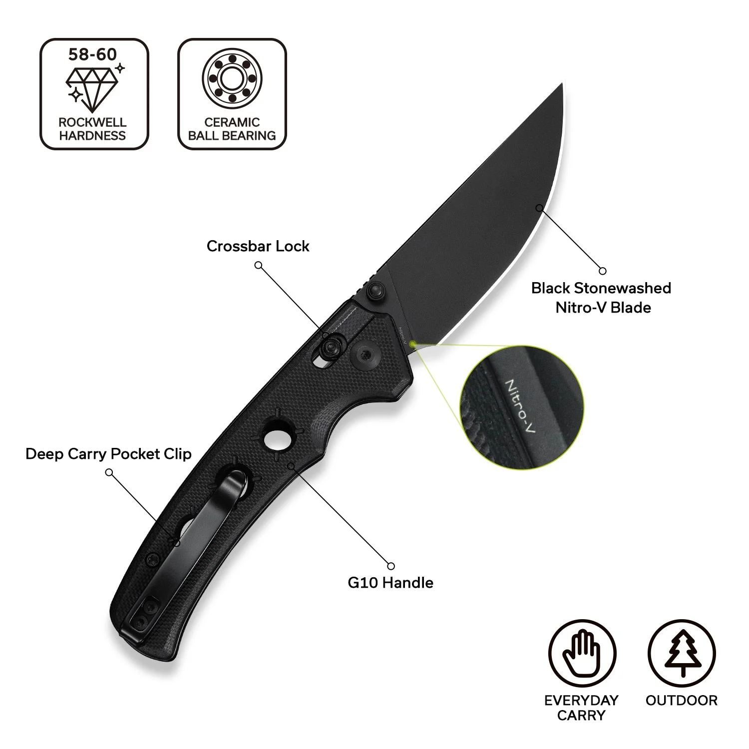 CIVIVI Noctis Thumb Stud & Crossbar Lock Knife Black G10 Handle (2.98" Black Stonewashed Nitro-V Blade) C24020C-1 - Image 6