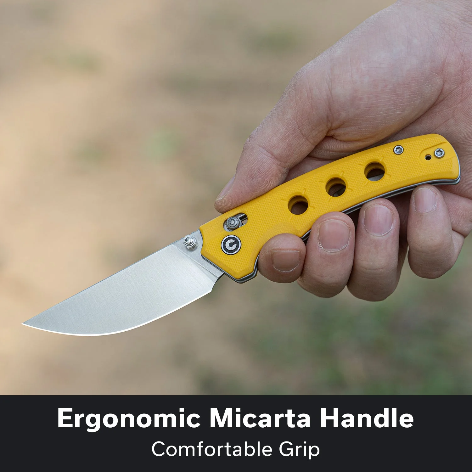 CIVIVI Noctis Thumb Stud & Crossbar Lock Knife Yellow G10 Handle (2.98" Satin Finished Nitro-V Blade) C24020C-2 - Image 3