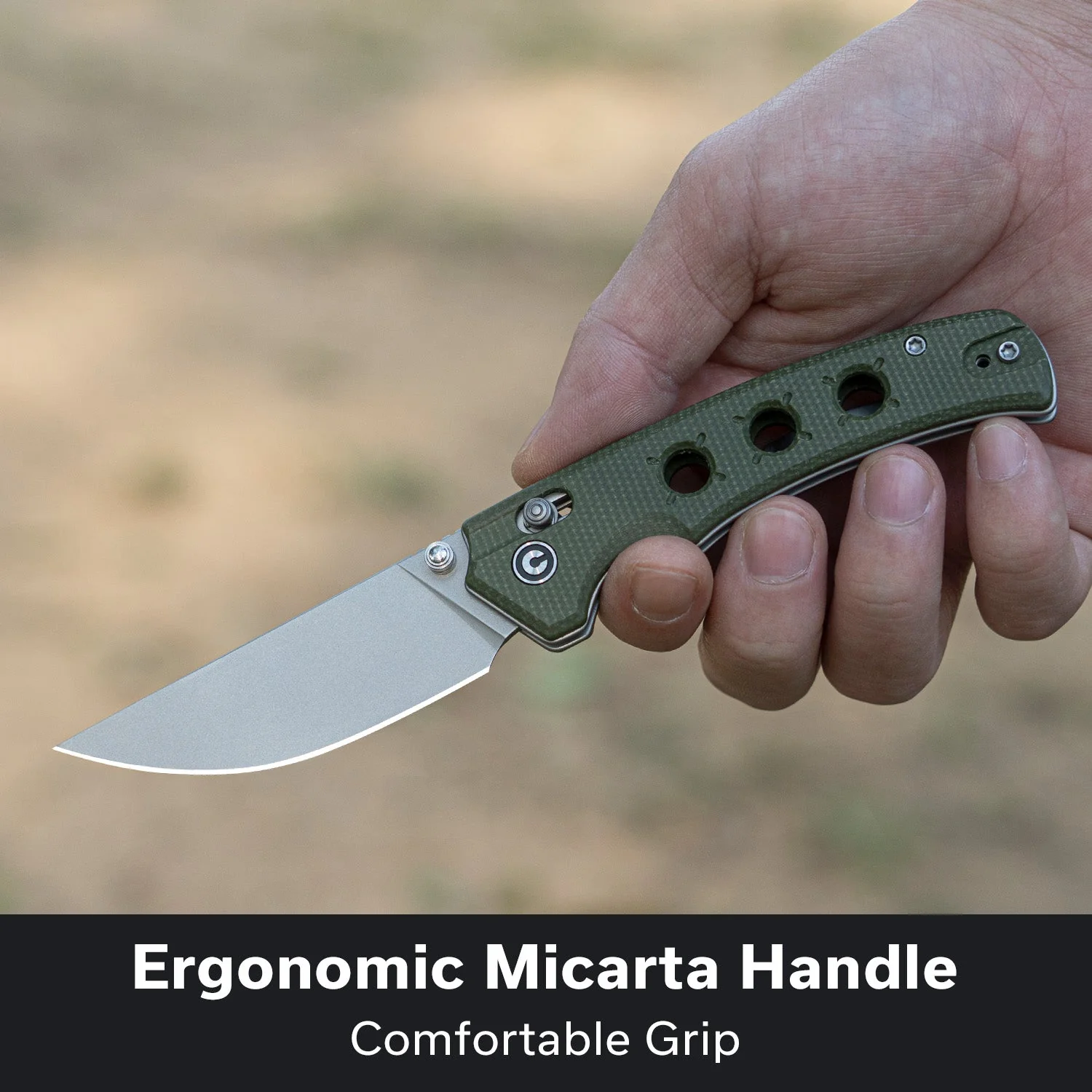 CIVIVI Noctis Thumb Stud & Crossbar Lock Knife Olive Canvas Micarta Handle (2.98" Stonewashed Nitro-V Blade) C24020C-3 - Image 3