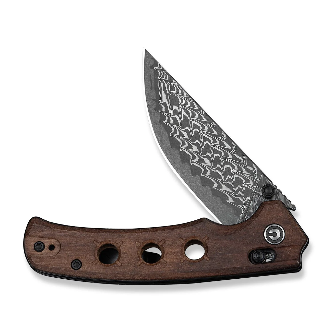 CIVIVI Noctis Thumb Stud & Crossbar Lock Knife Guibourtia Wood Handle (2.98" Damascus Blade) C24020C-DS1 - Image 11