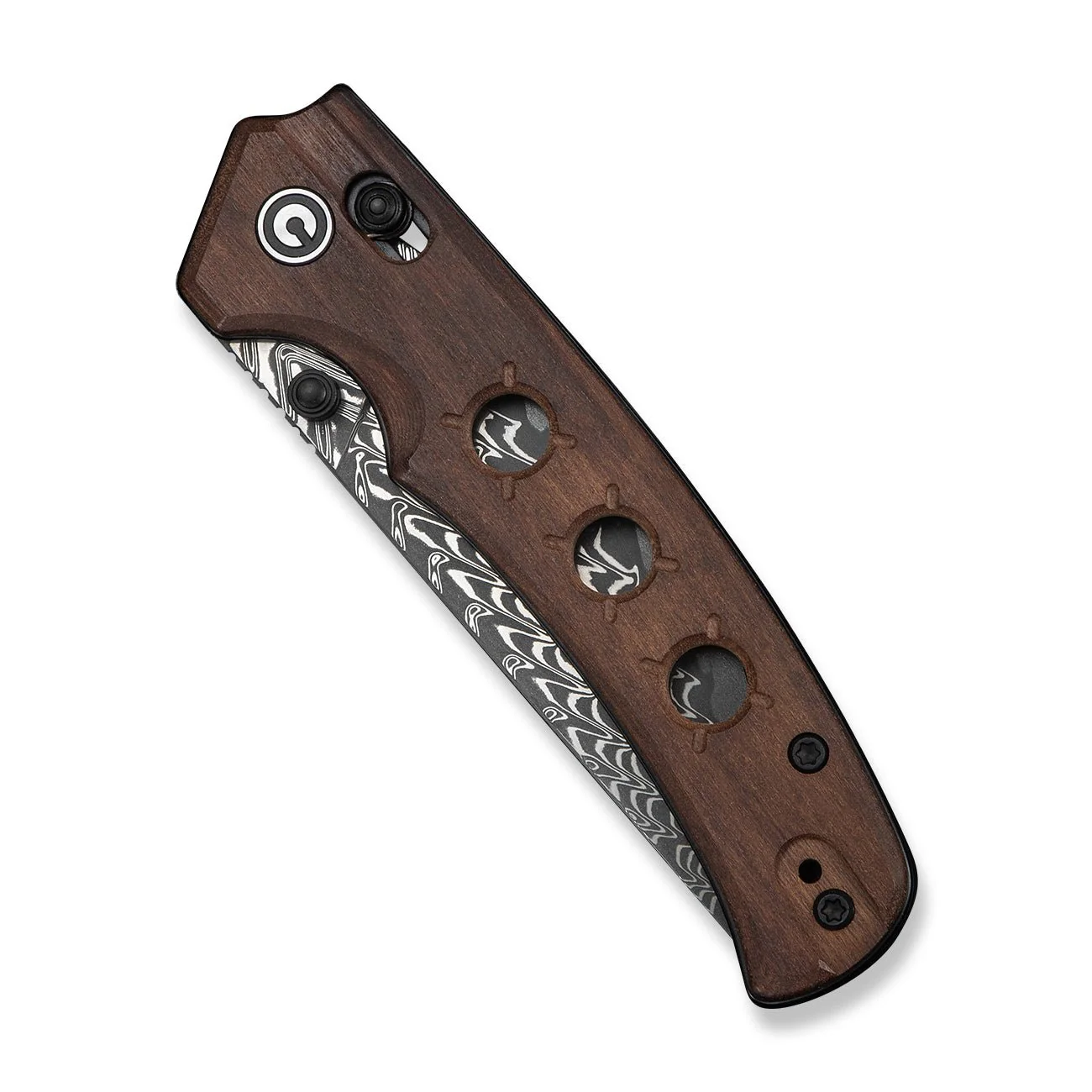 CIVIVI Noctis Thumb Stud & Crossbar Lock Knife Guibourtia Wood Handle (2.98" Damascus Blade) C24020C-DS1 - Image 12