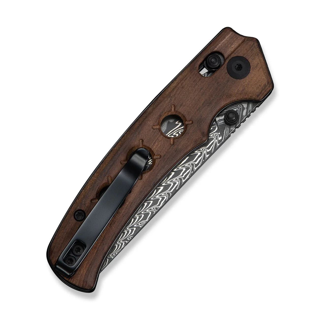 CIVIVI Noctis Thumb Stud & Crossbar Lock Knife Guibourtia Wood Handle (2.98" Damascus Blade) C24020C-DS1 - Image 13