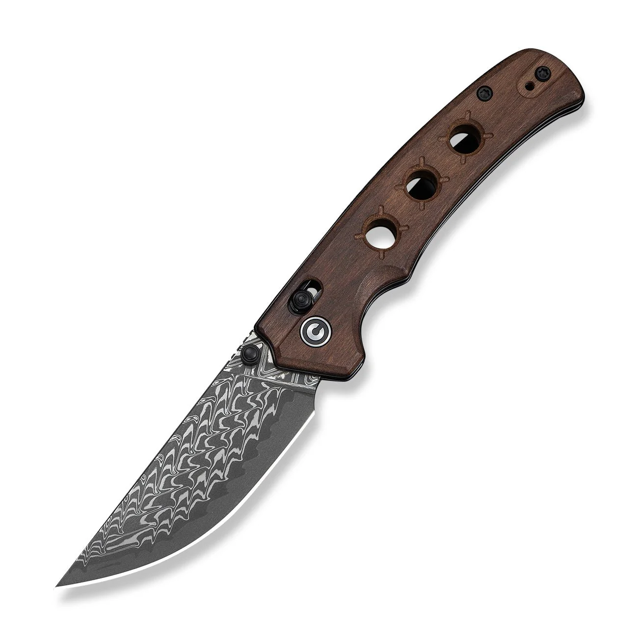 CIVIVI Noctis Thumb Stud & Crossbar Lock Knife Guibourtia Wood Handle (2.98" Damascus Blade) C24020C-DS1 - Image 9