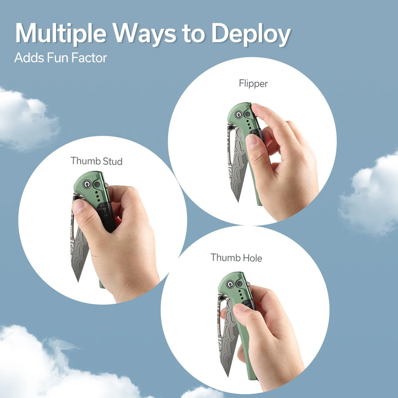 CIVIVI Sentinel Strike Flipper & Thumb Stud & Thumb Hole & Button Lock Knife Aluminum & FRN Handle (3.7" Damascus Blade) C22025B-DS1 - Image 3