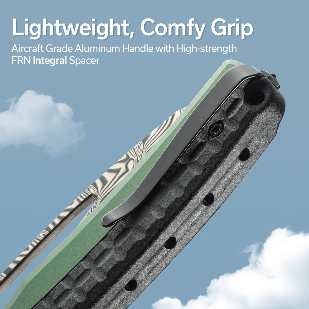 CIVIVI Sentinel Strike Flipper & Thumb Stud & Thumb Hole & Button Lock Knife Aluminum & FRN Handle (3.7" Damascus Blade) C22025B-DS1 - Image 4