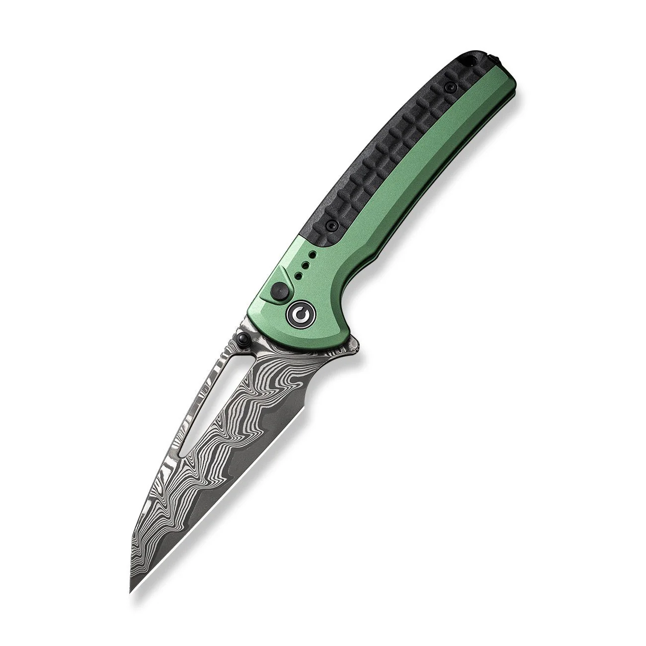 CIVIVI Sentinel Strike Flipper & Thumb Stud & Thumb Hole & Button Lock Knife Aluminum & FRN Handle (3.7" Damascus Blade) C22025B-DS1 - Image 7