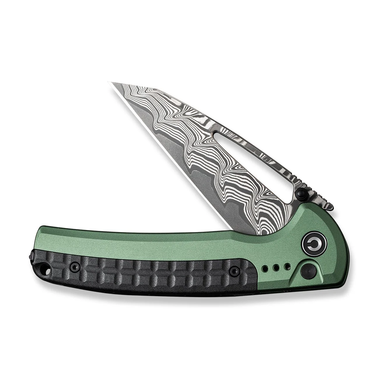 CIVIVI Sentinel Strike Flipper & Thumb Stud & Thumb Hole & Button Lock Knife Aluminum & FRN Handle (3.7" Damascus Blade) C22025B-DS1 - Image 9