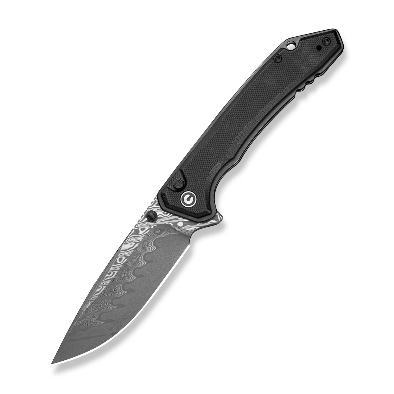 CIVIVI Spherion Flipper & Thumb Stud & Button Lock Knife Black G10 Handle (3.45" Damascus Blade) C25039 Sample1 - Image 3