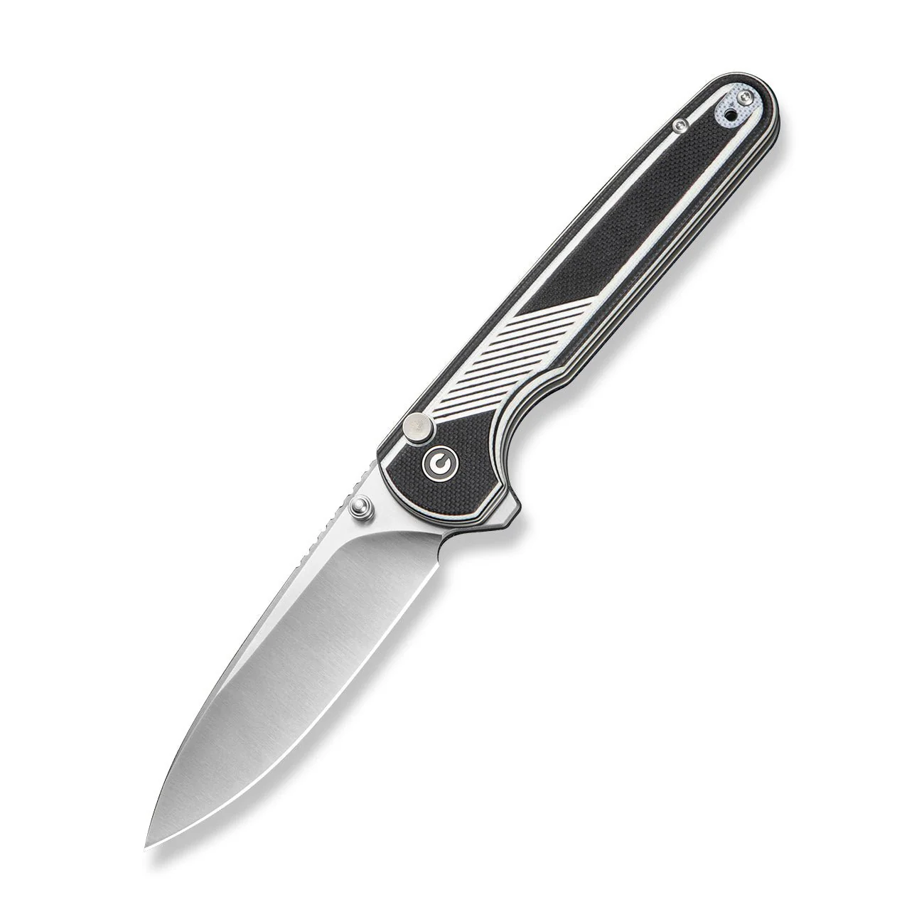 CIVIVI Torsent Flipper & Thumb Stud & Button Lock Knife Black & White G10 Handle (3.38" Satin Finished Nitro-V Blade) C24090A Sample1 - Image 3