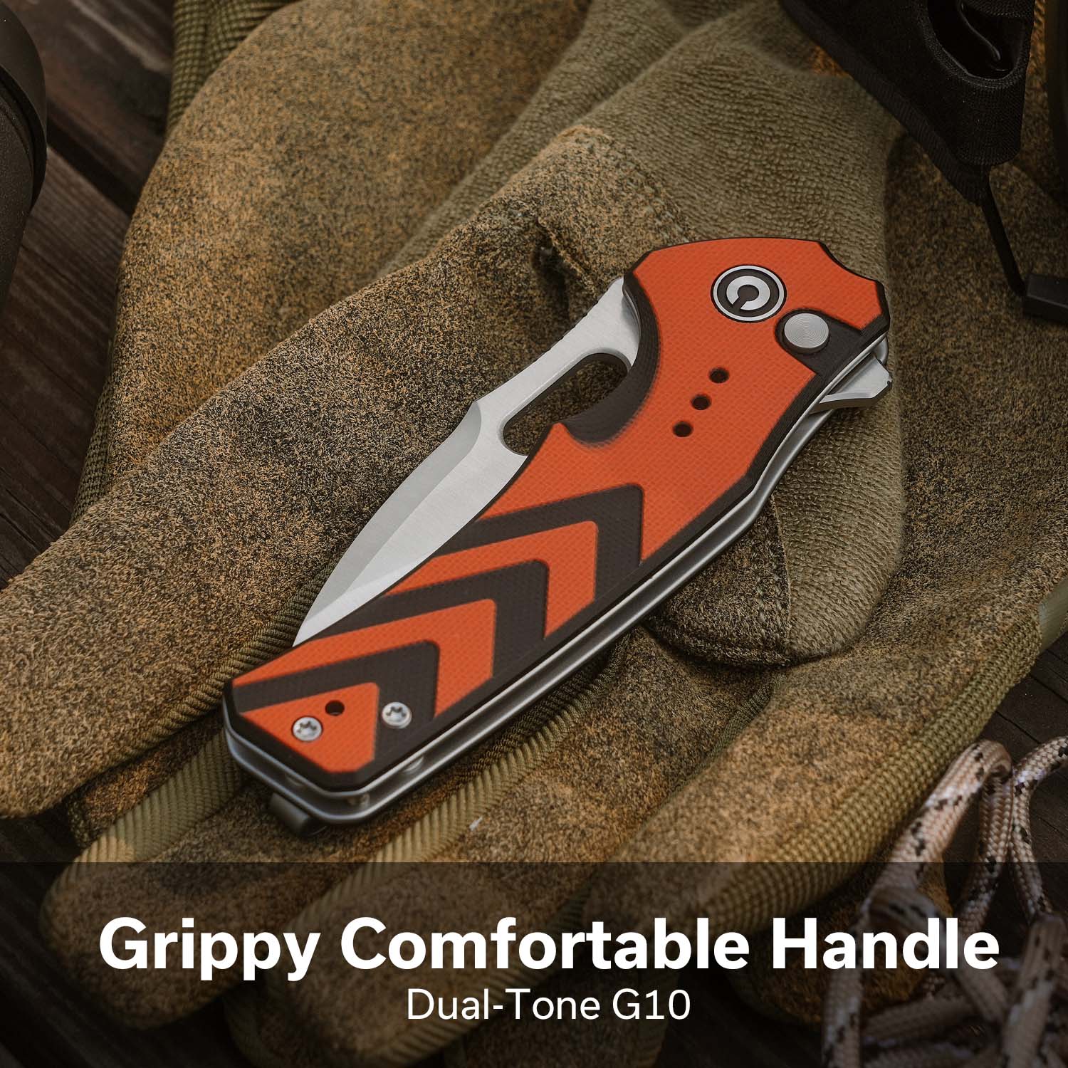 CIVIVI Vexron Flipper & Thumb Hole & Button Lock Knife G10 Handle (2.98" 14C28N Blade) C24066-3 - Image 3