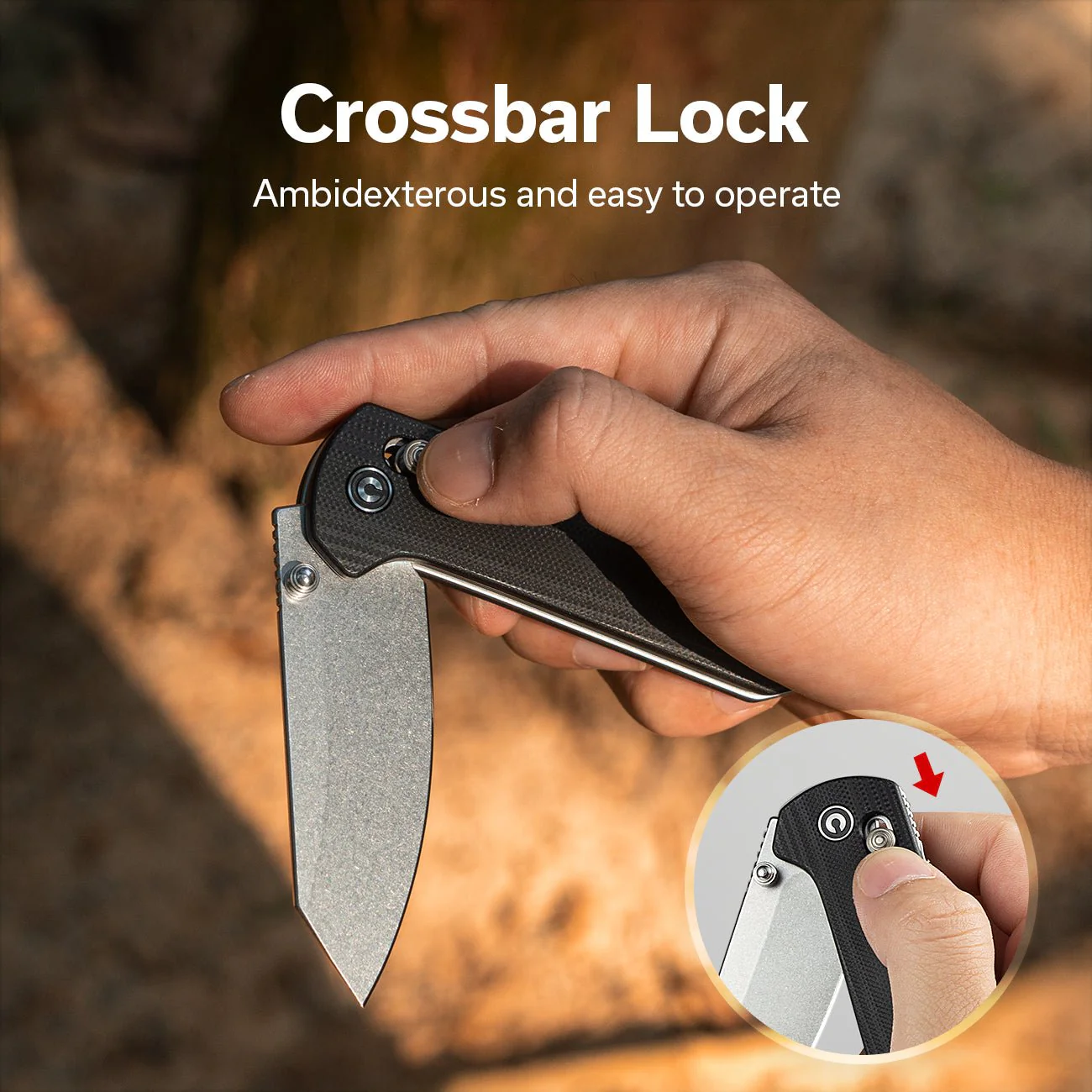 CIVIVI Yonder Thumb Stud & Crossbar Lock Knife G10 Handle (2.88" 14C28N Blade) C23073-1 - Image 3