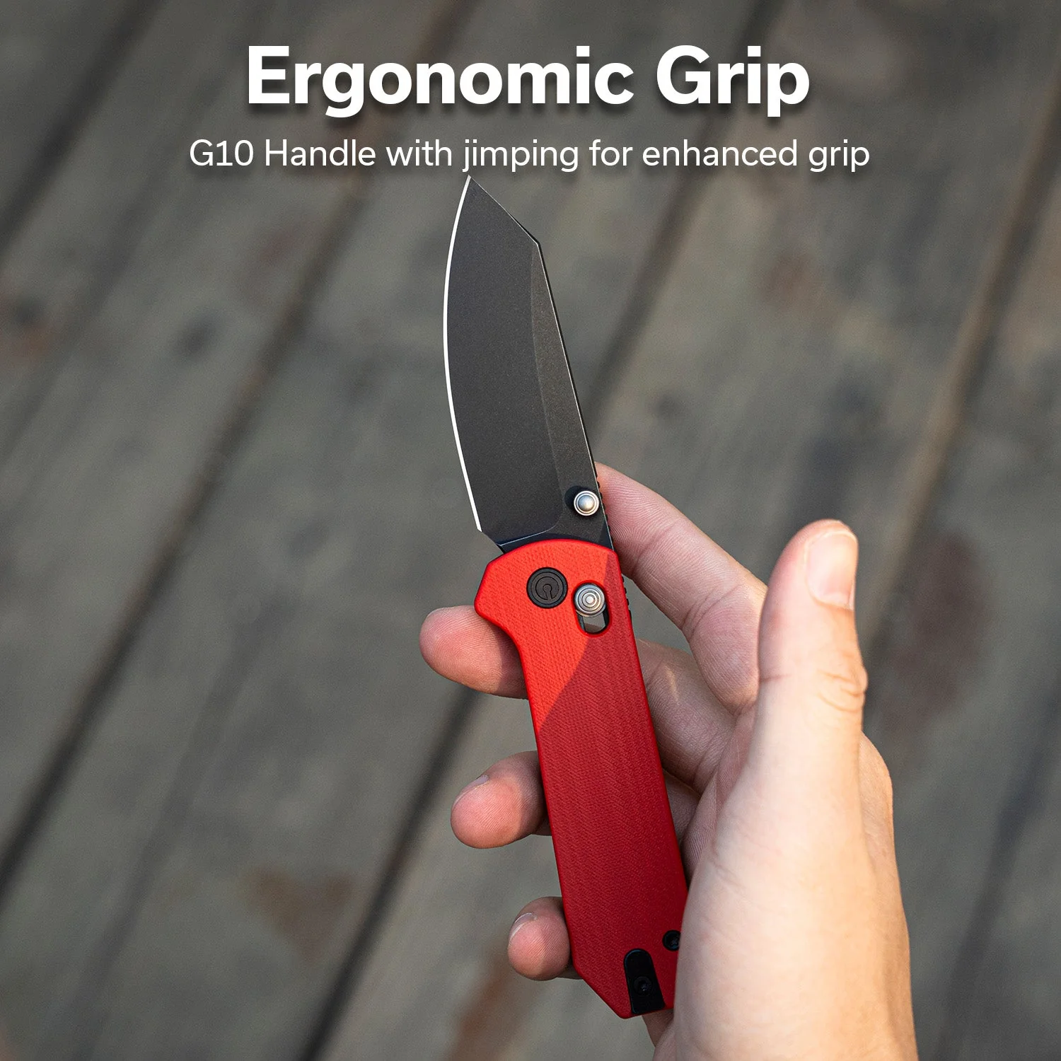 CIVIVI Yonder Thumb Stud & Crossbar Lock Knife Red G10 Handle (2.88" Black Stonewashed 14C28N Blade) C23073-2 - Image 3