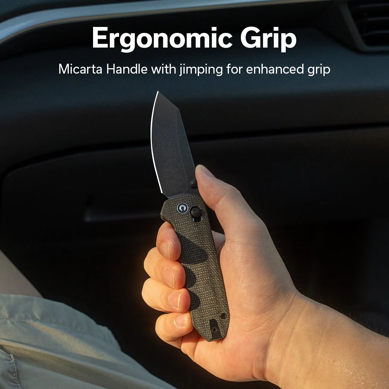 CIVIVI Yonder Thumb Stud & Crossbar Lock Knife Micarta Handle (2.88" 14C28N Blade) C23073B-1 - Image 6