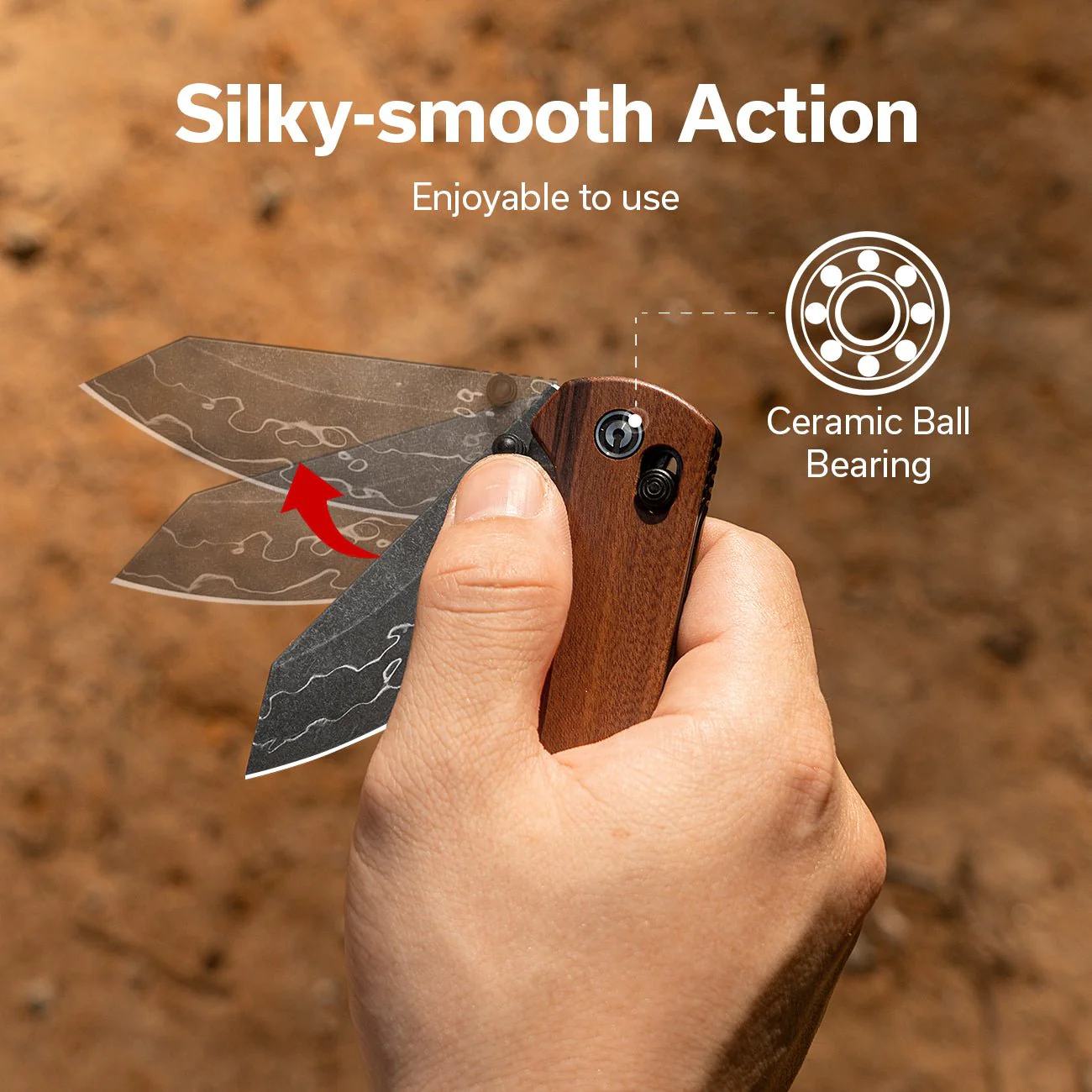 CIVIVI Yonder Thumb Stud & Crossbar Lock Knife Wood Handle (2.88" Damascus Blade) C23073B-DS1 - Image 5