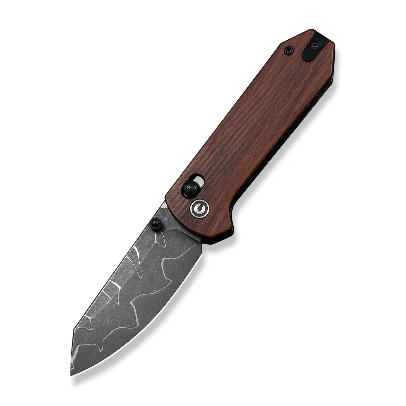 CIVIVI Yonder Thumb Stud & Crossbar Lock Knife Guibourtia Wood Handle (2.88" New Damascus Blade with Jagged Pattern) C23073B-DS2 - Image 3