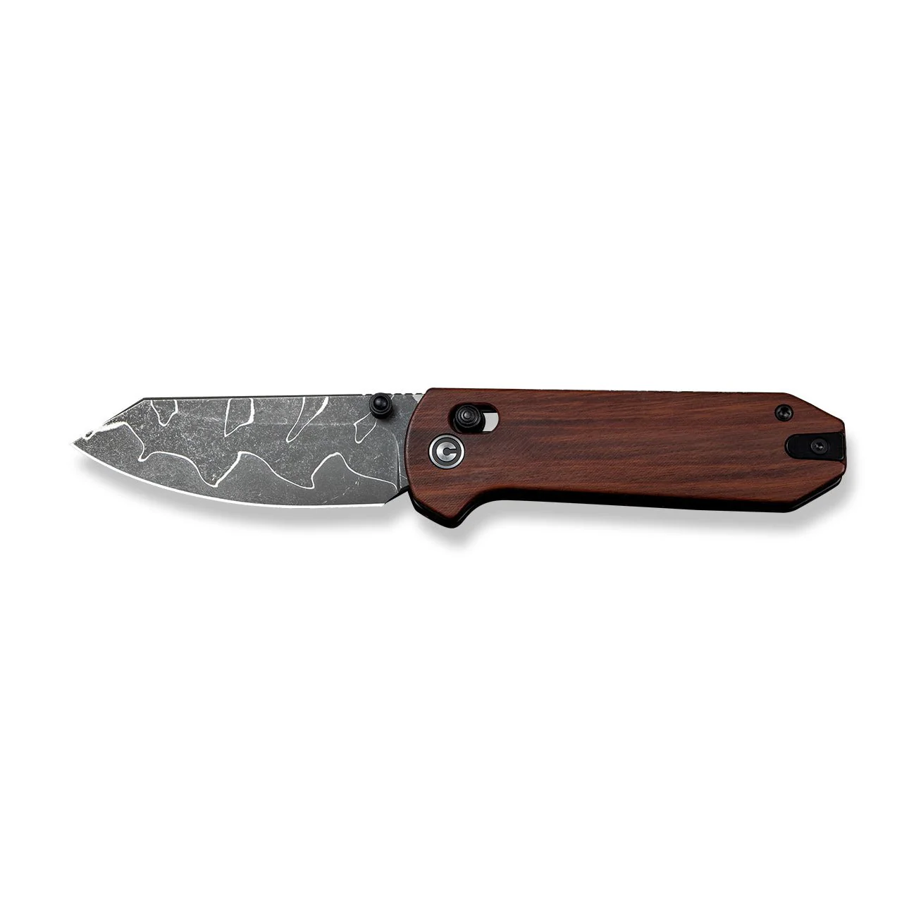 CIVIVI Yonder Thumb Stud & Crossbar Lock Knife Guibourtia Wood Handle (2.88" New Damascus Blade with Jagged Pattern) C23073B-DS2 - Image 4